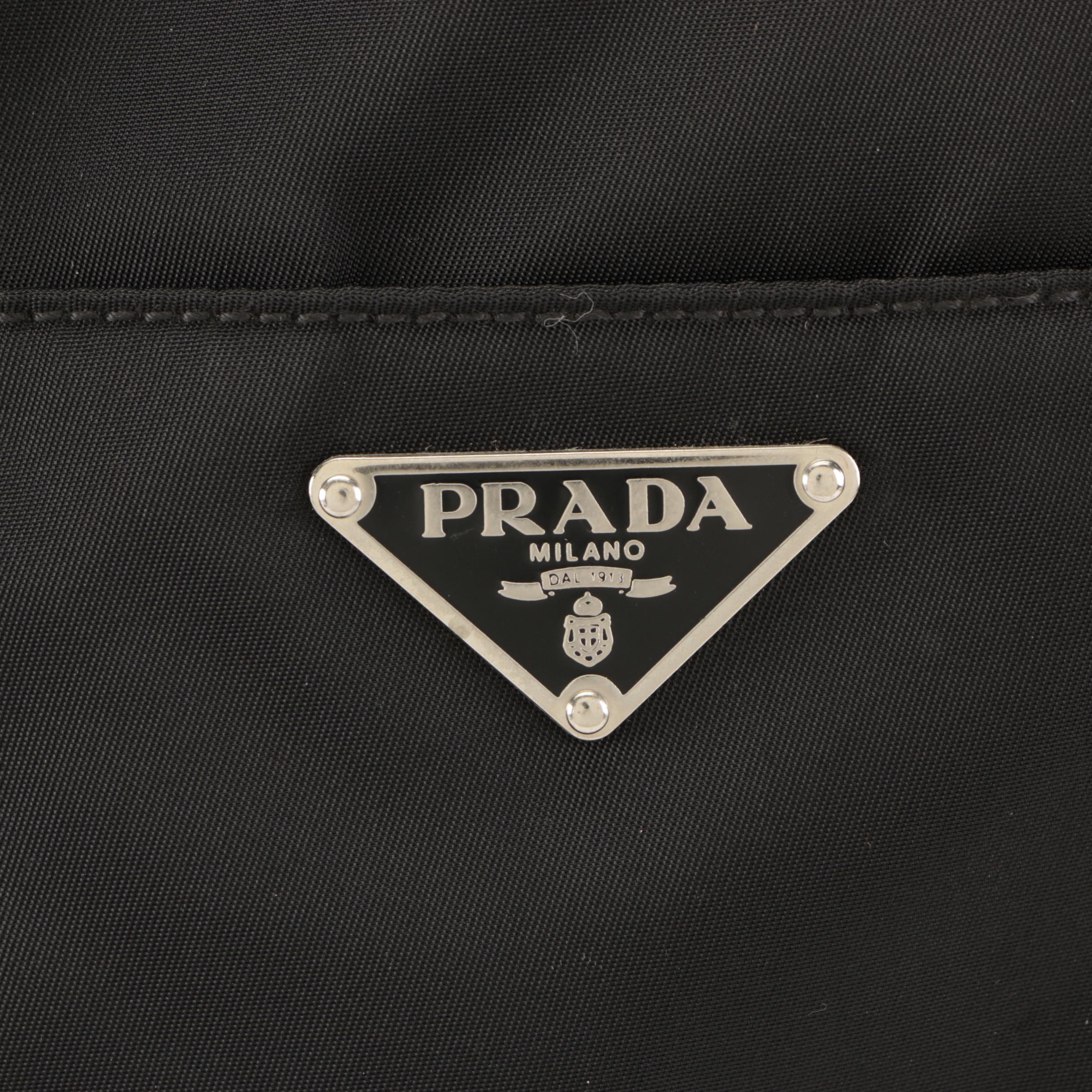 Prada Zip Tote Bag in Black Nylon Tessuto and Leather with Detachable Strap