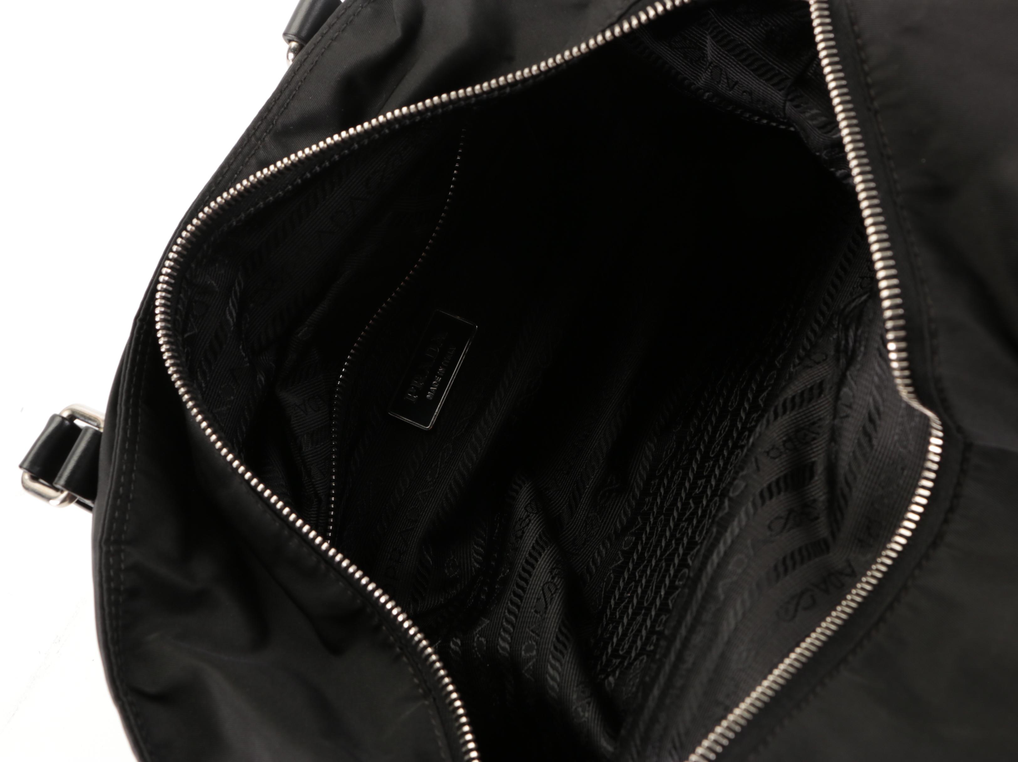 Prada Zip Tote Bag in Black Nylon Tessuto and Leather with Detachable Strap