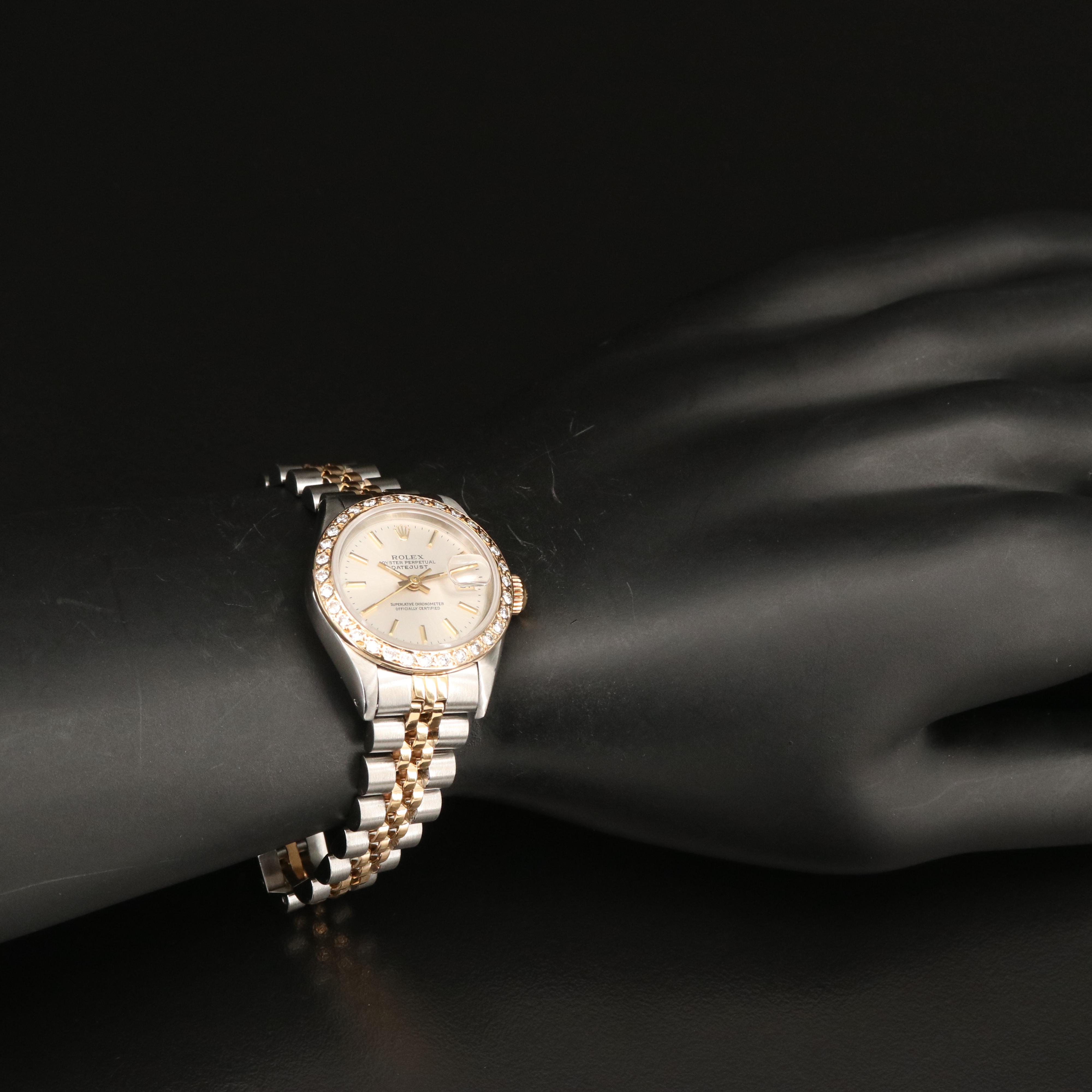 1985 Rolex Stainless Steel and 18K Datejust Diamond Bezel Watch