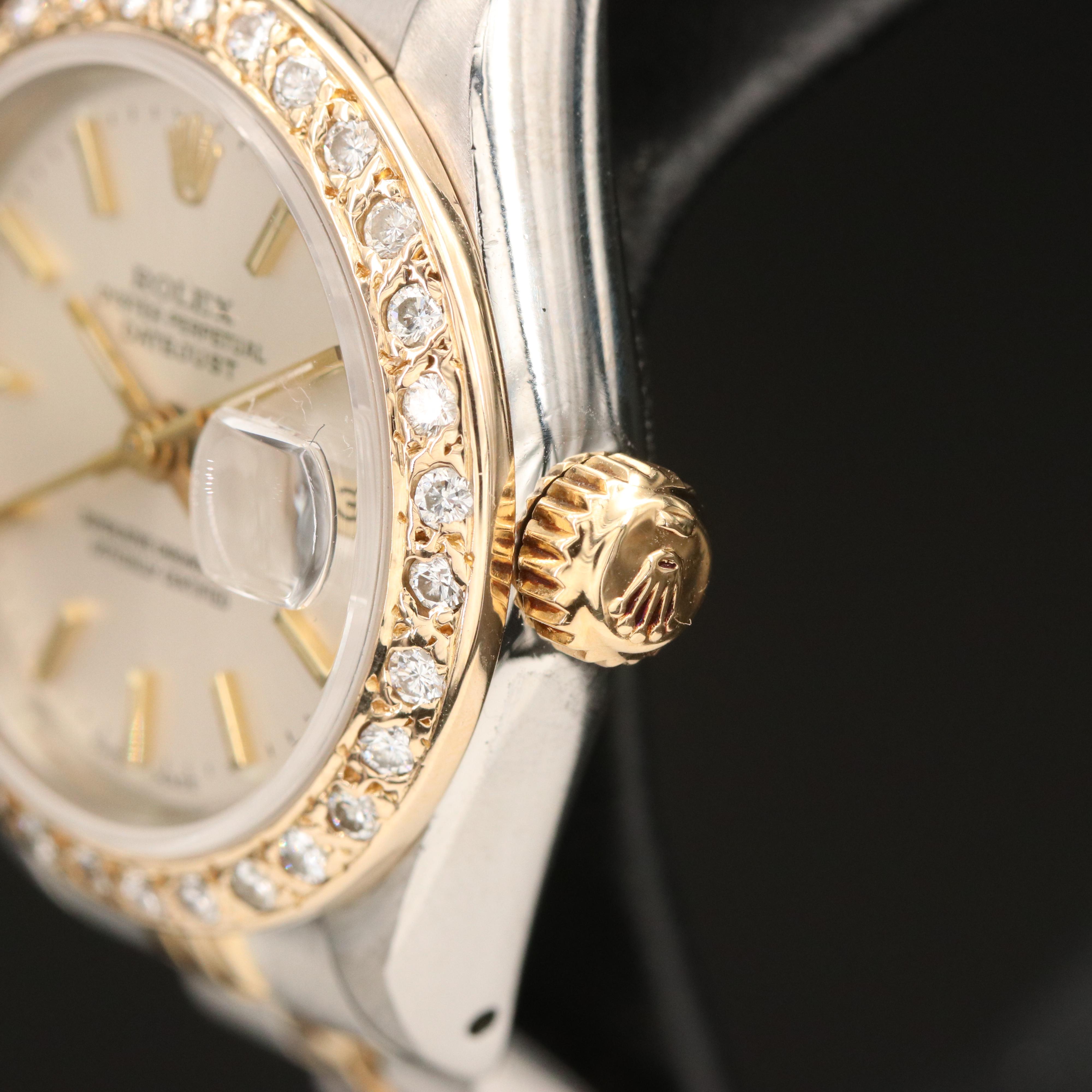 1985 Rolex Stainless Steel and 18K Datejust Diamond Bezel Watch