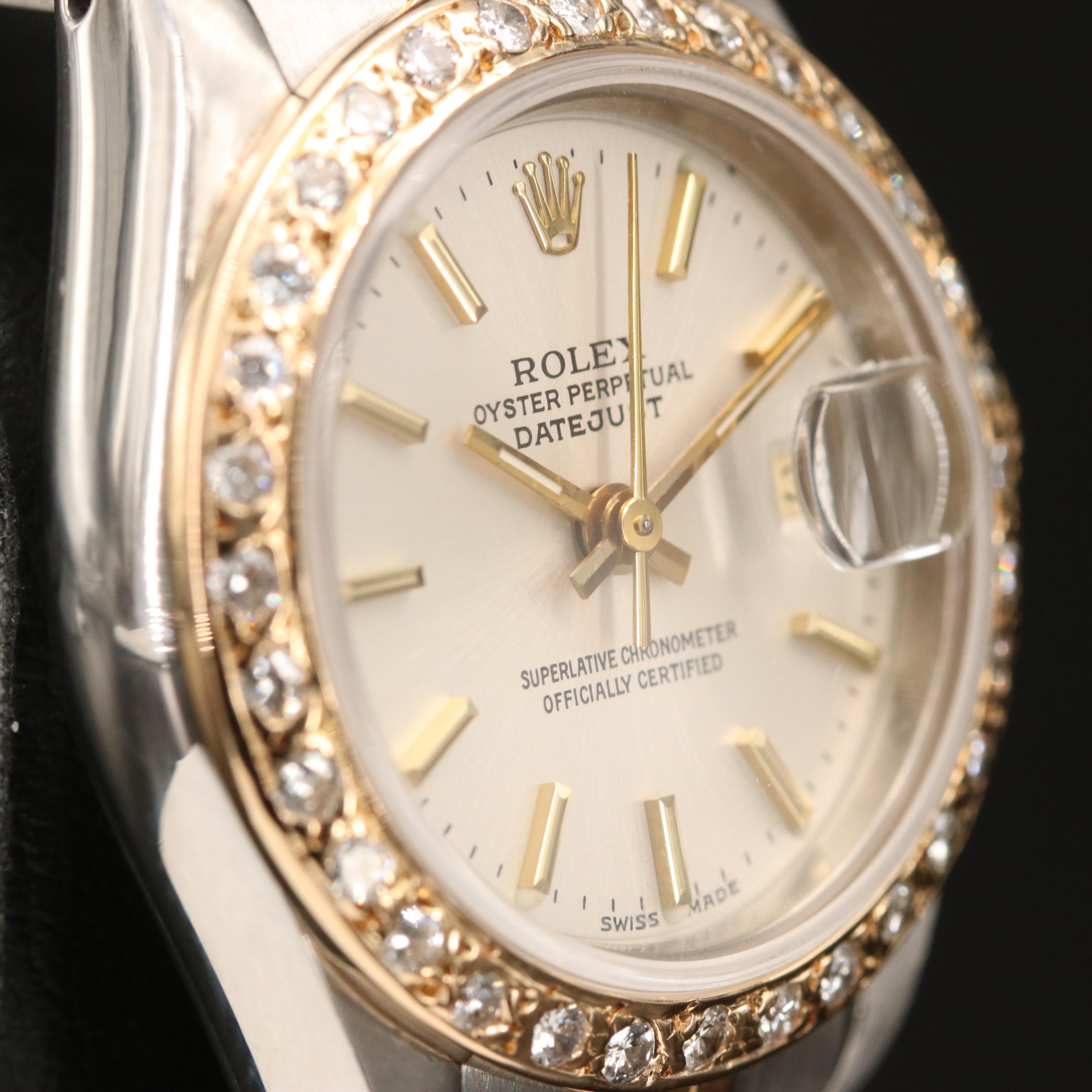 1985 Rolex Stainless Steel and 18K Datejust Diamond Bezel Watch