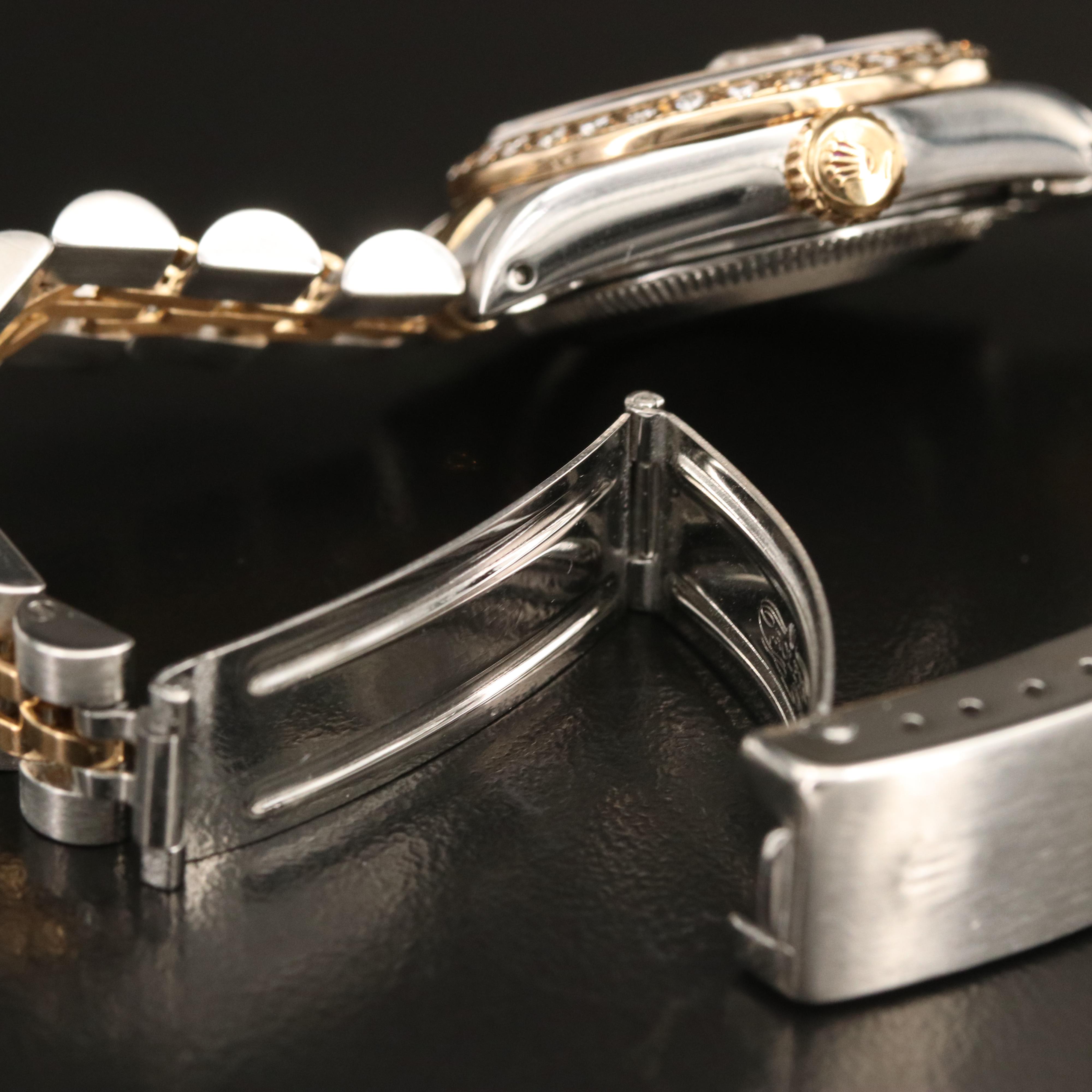 1985 Rolex Stainless Steel and 18K Datejust Diamond Bezel Watch