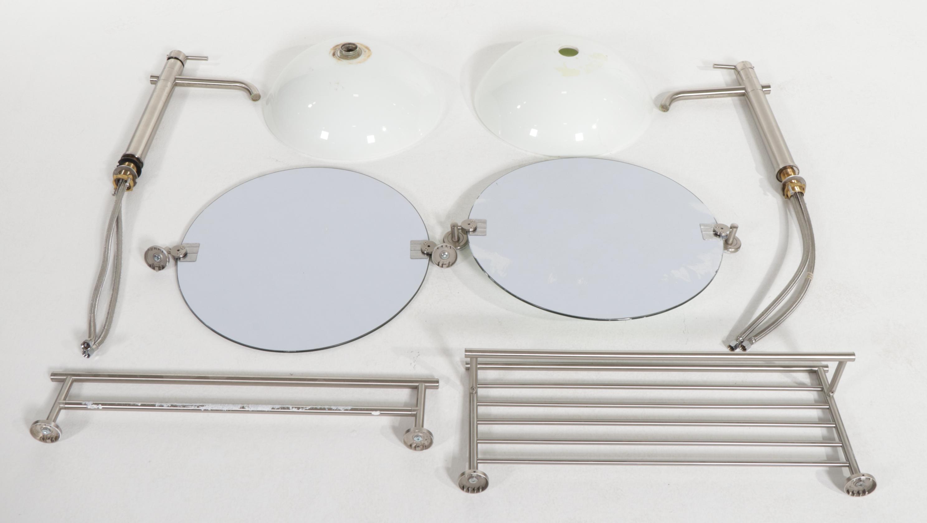 Pair of Bathroom Countertop Mounted Ceramic Sinks, Danze Faucets and Fixtures