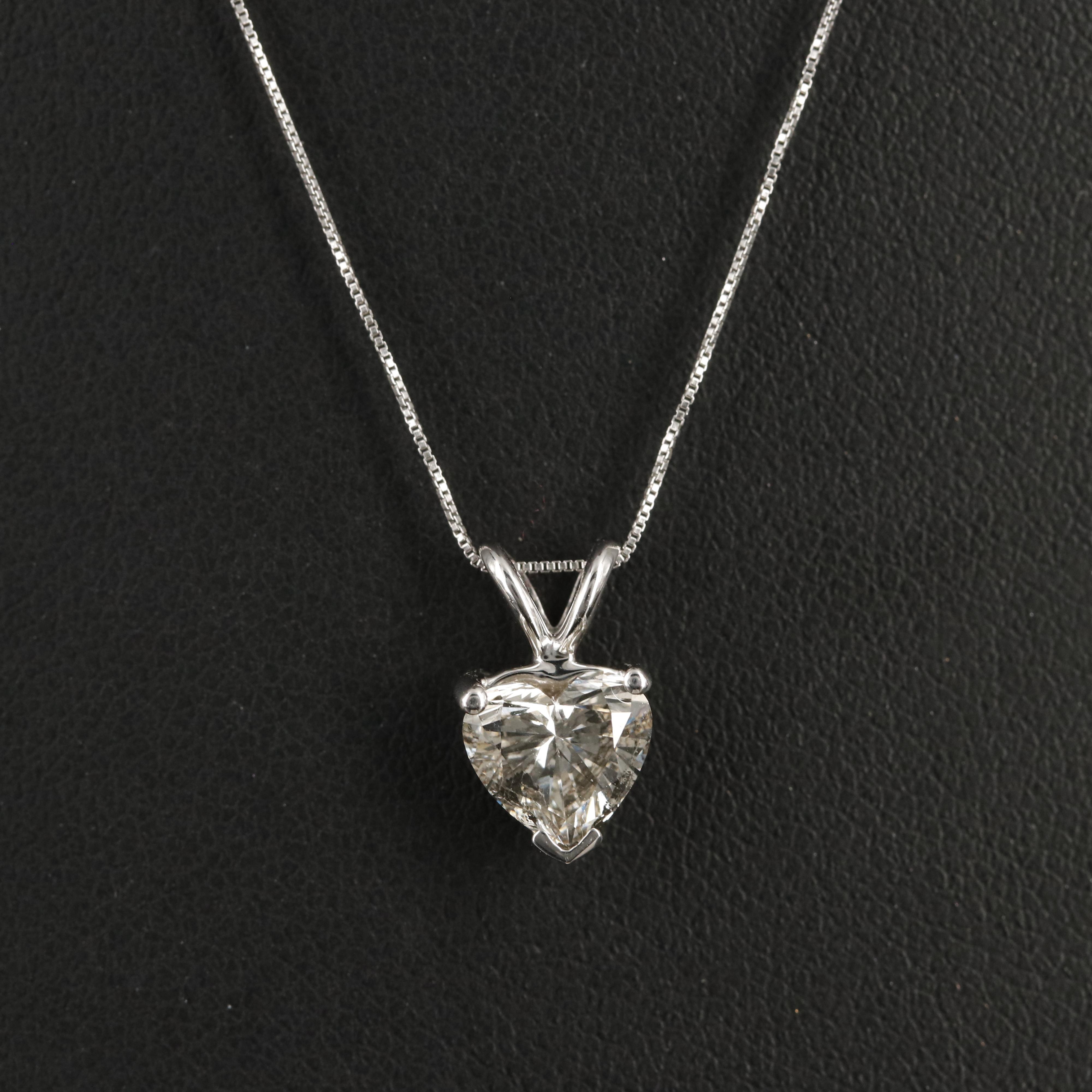 14K 1.07 CT Lab Grown Diamond Heart Solitaire Pendant Necklace