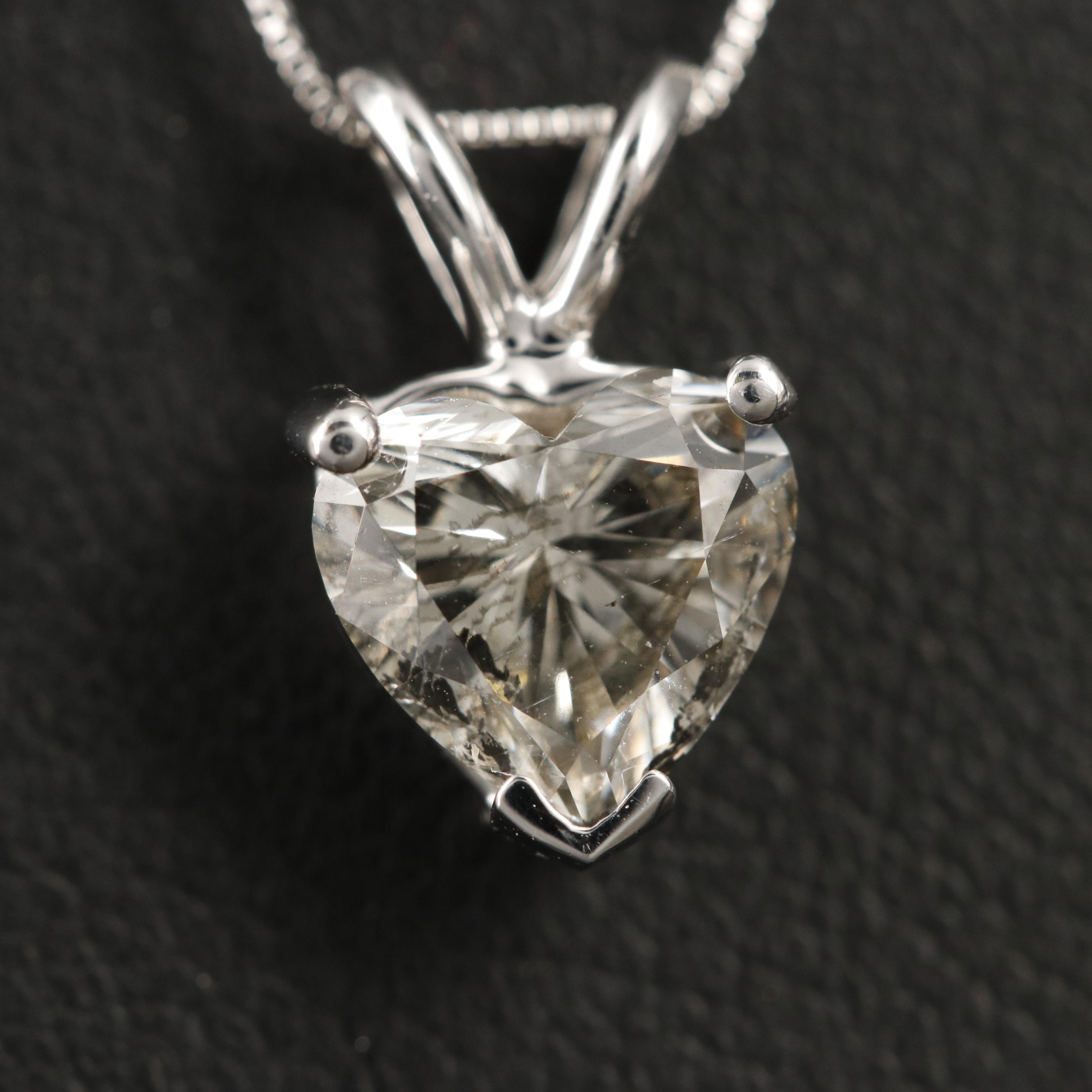 14K 1.07 CT Lab Grown Diamond Heart Solitaire Pendant Necklace