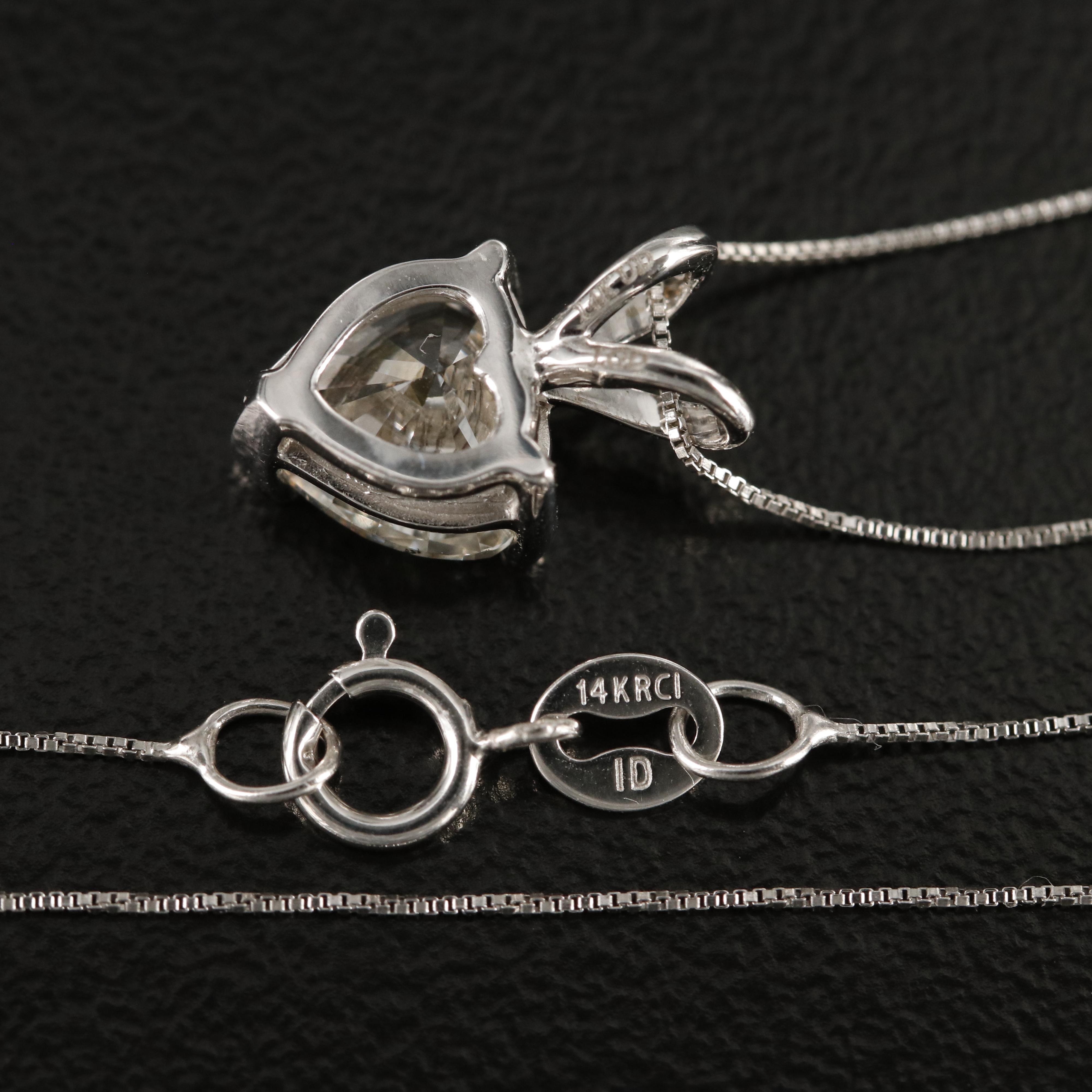 14K 1.07 CT Lab Grown Diamond Heart Solitaire Pendant Necklace