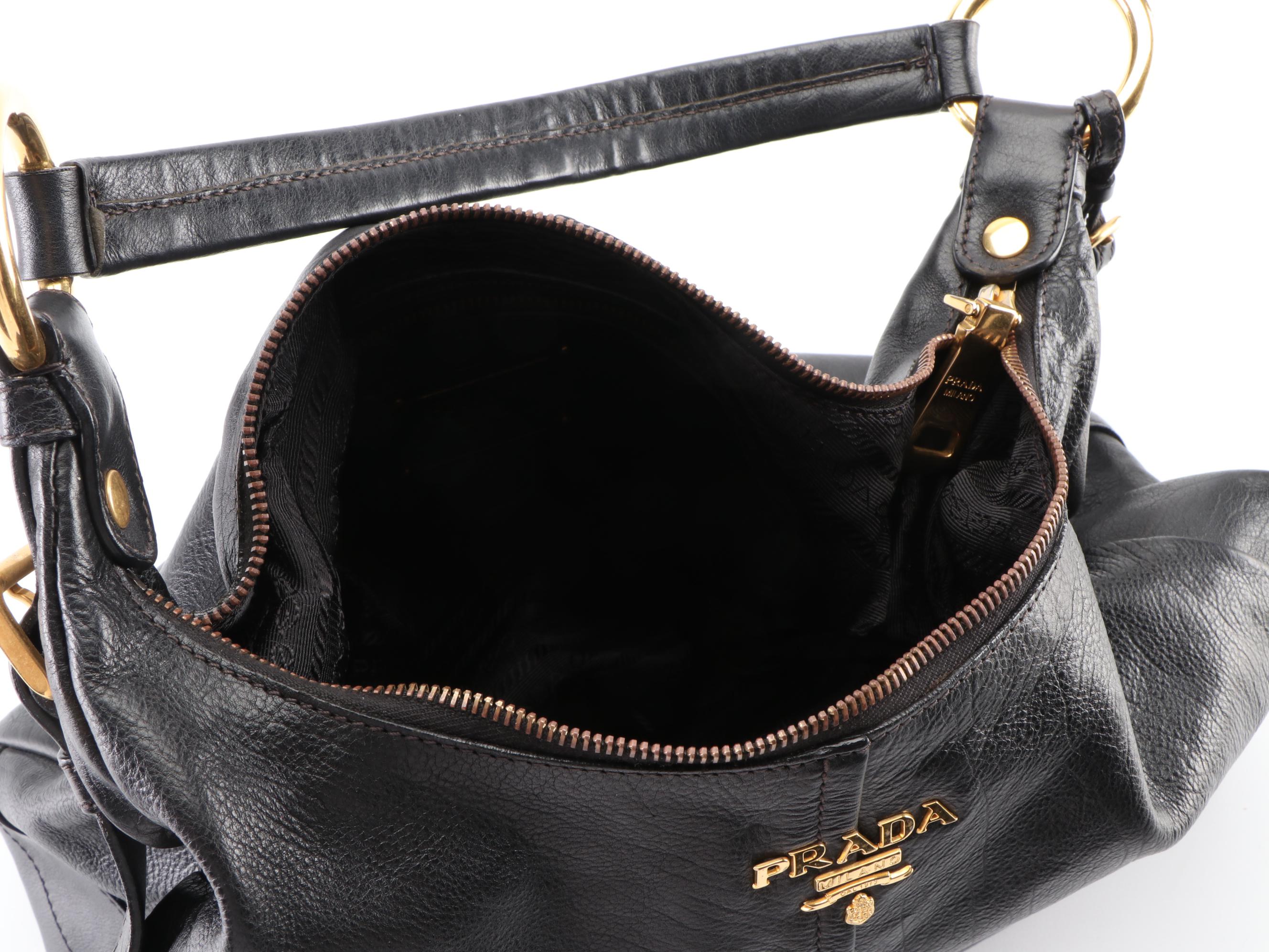 Prada Shoulder Bag in Black Grained Leather