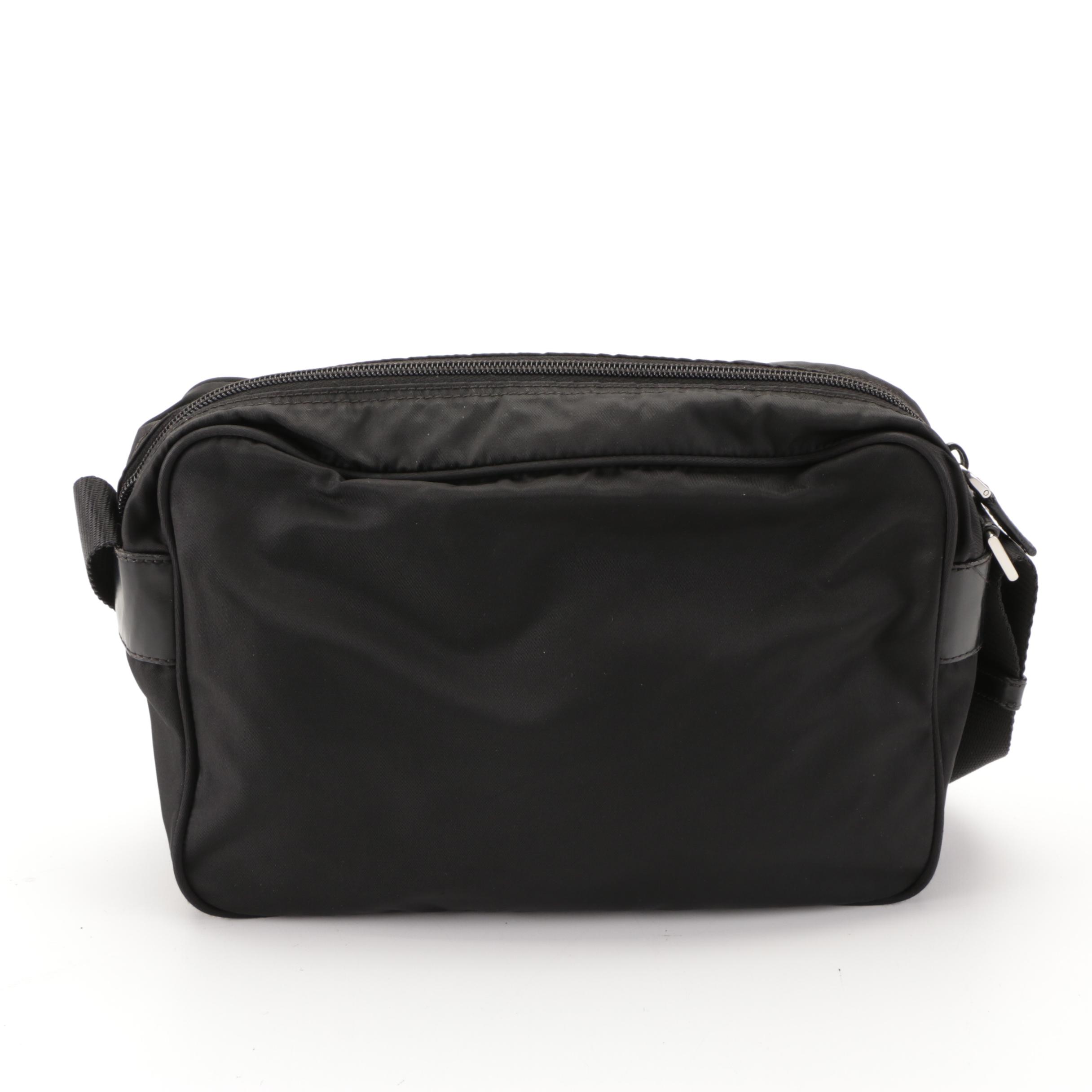 Prada Front Pocket Crossbody Bag in Black Nylon with Leather Trim