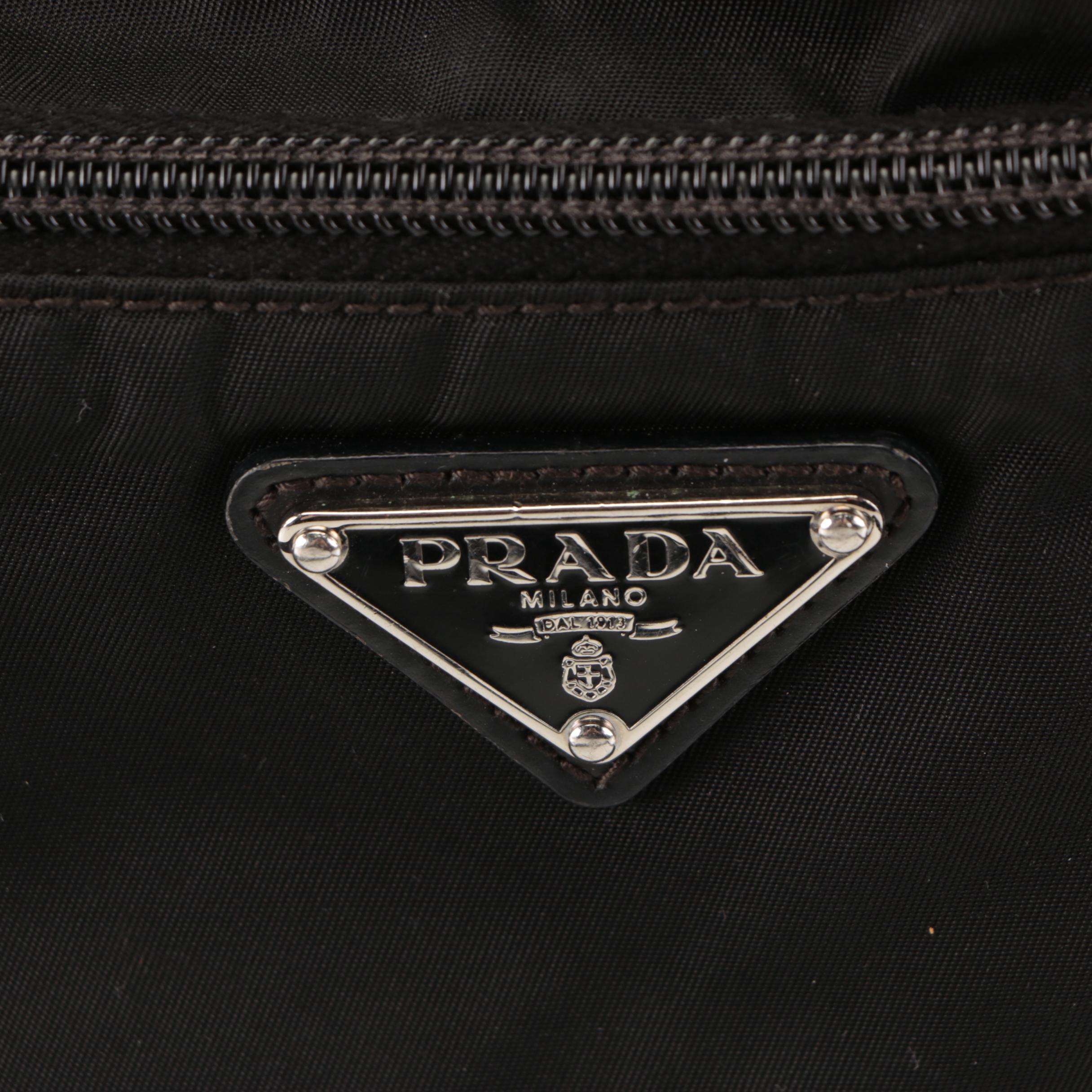 Prada Front Pocket Crossbody Bag in Black Nylon with Leather Trim