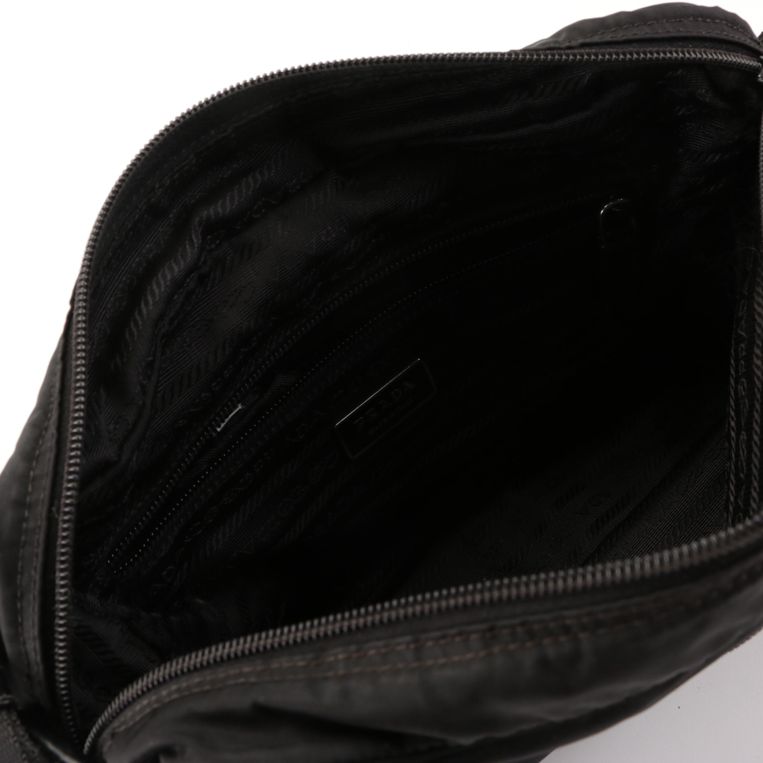 Prada Front Pocket Crossbody Bag in Black Nylon with Leather Trim