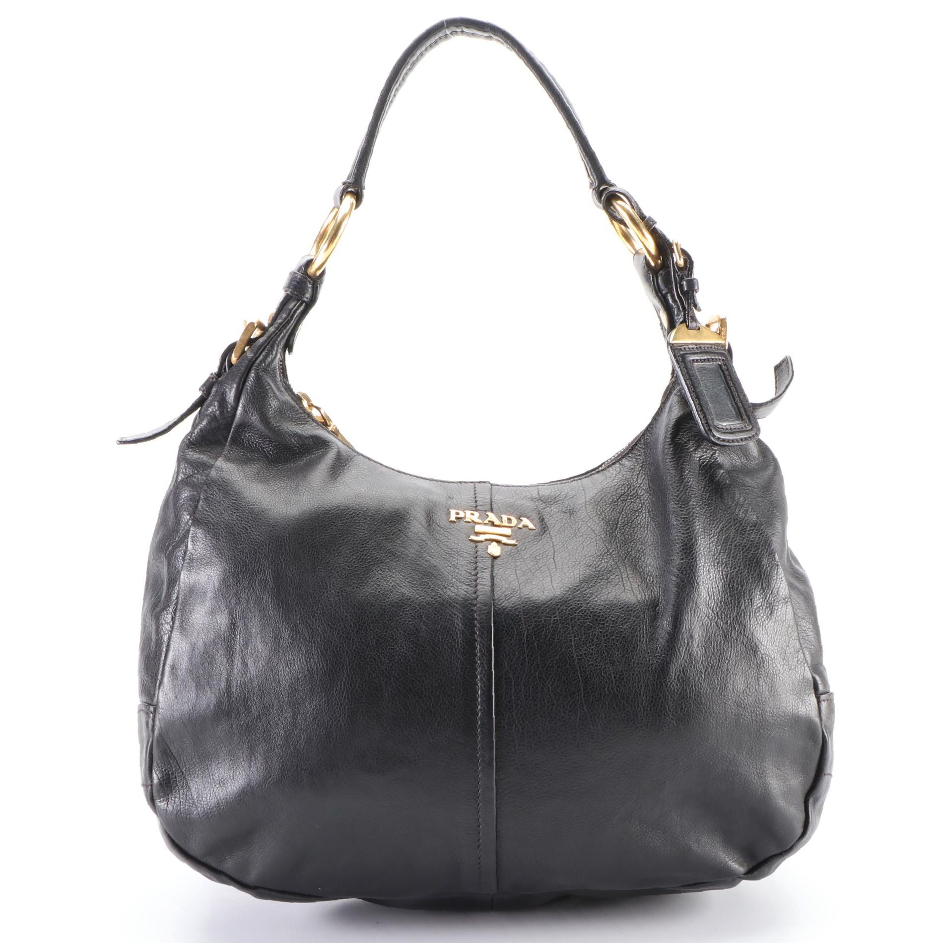 Prada Shoulder Bag in Black Grained Leather