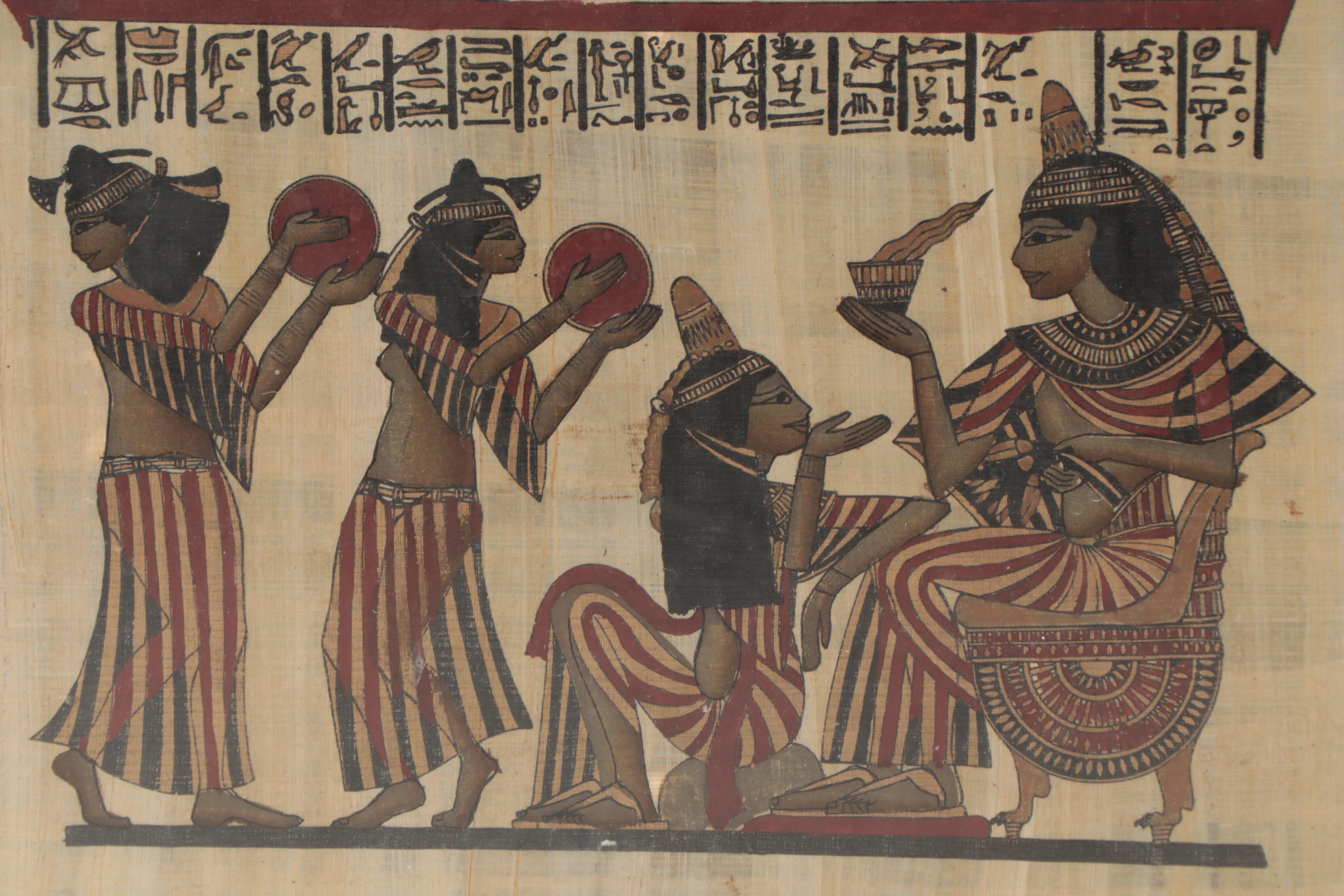 Egyptian Style Gouache Paintings on Banana Leaf