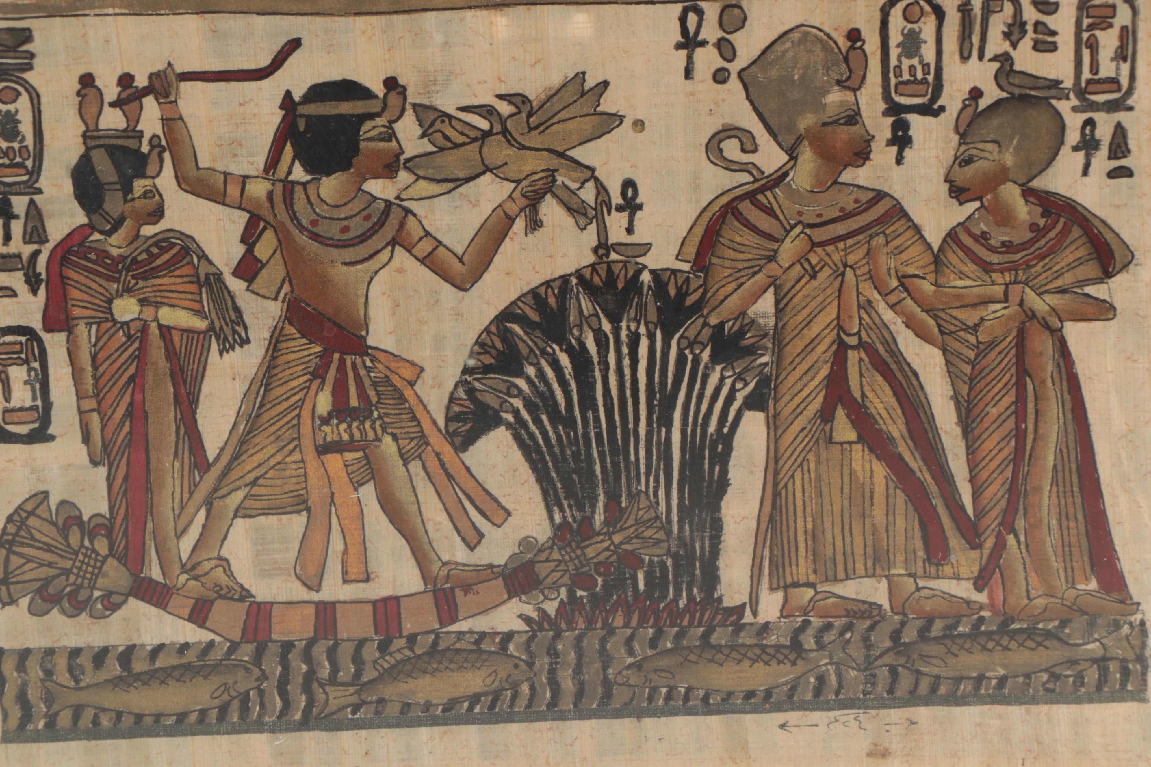 Egyptian Style Gouache Paintings on Banana Leaf