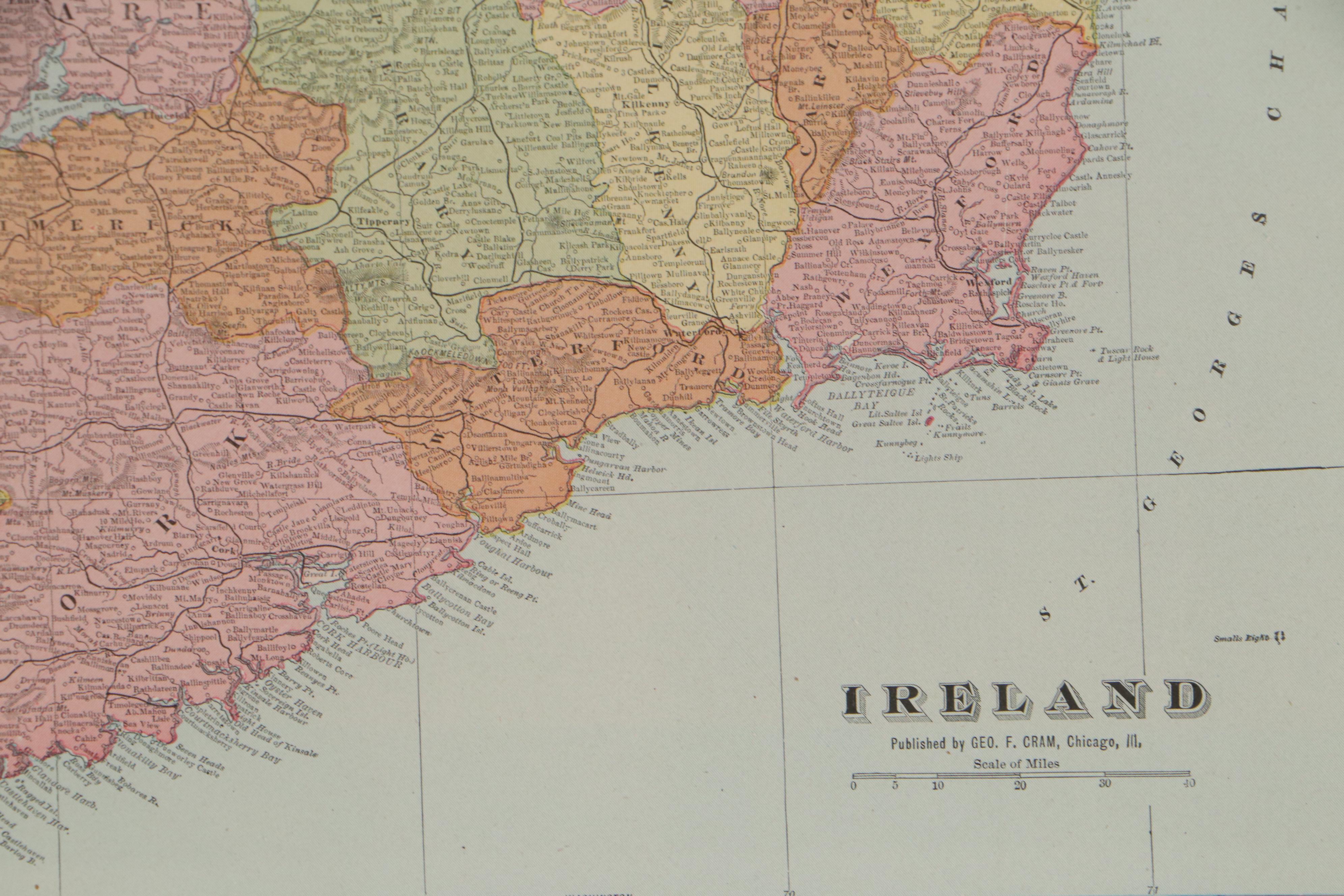 George Cram Map of Ireland, Early 20th Century