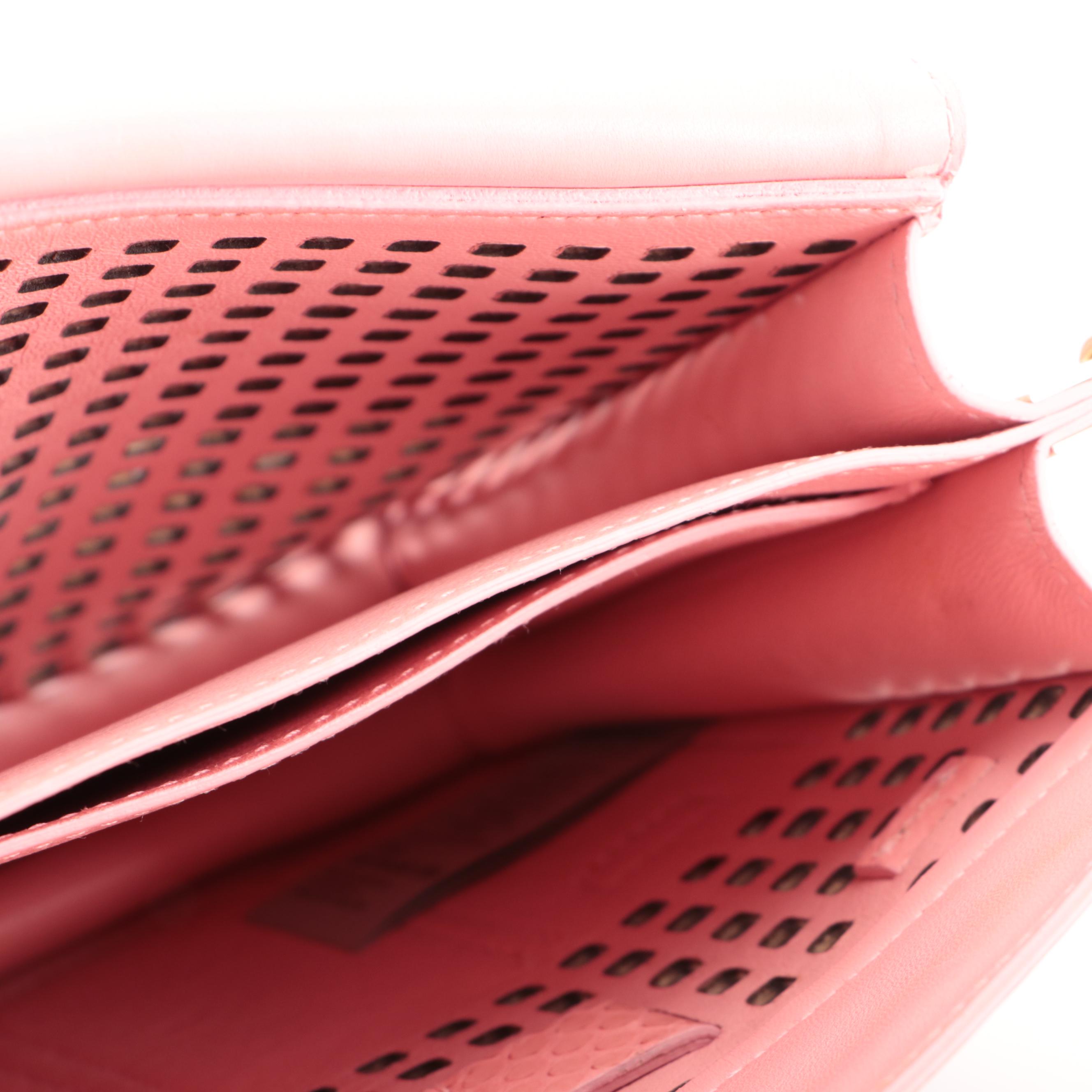 Gianni Versace Small Crossbody Bag in Pink Perforated Patent and Snakeskin