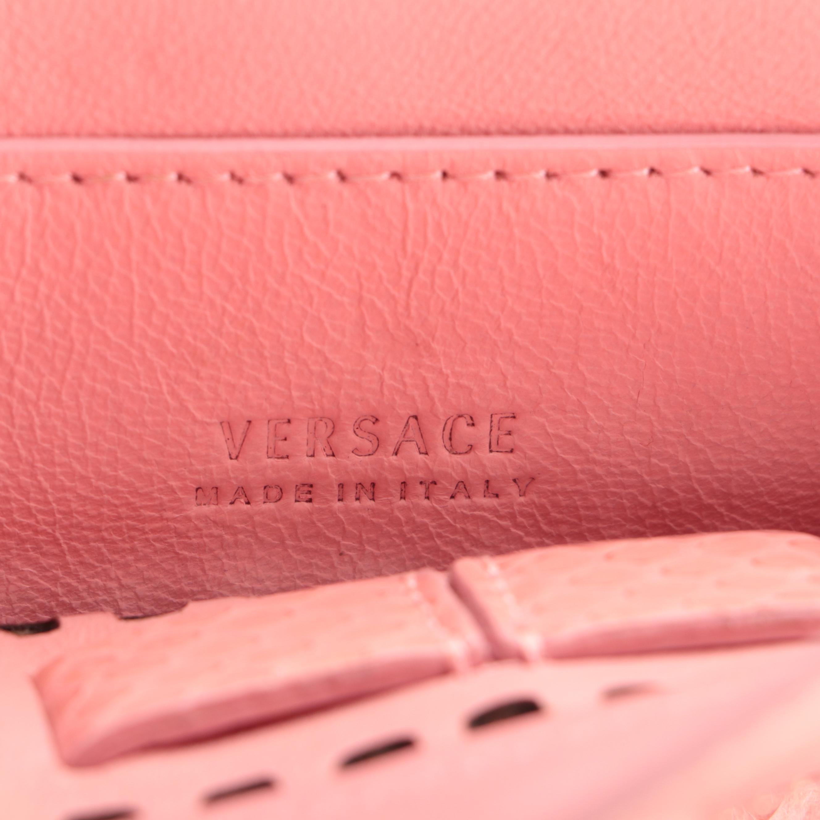 Gianni Versace Small Crossbody Bag in Pink Perforated Patent and Snakeskin