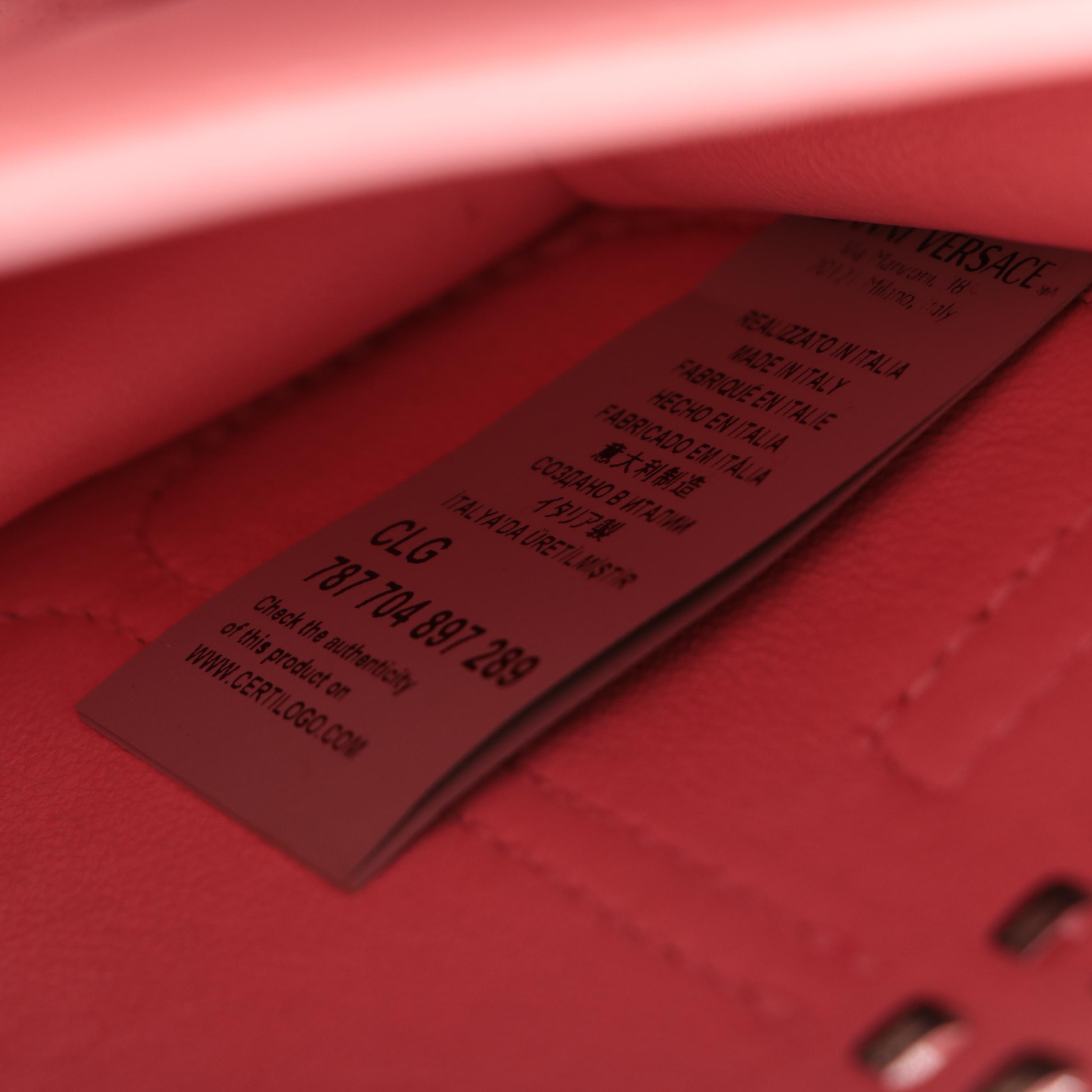 Gianni Versace Small Crossbody Bag in Pink Perforated Patent and Snakeskin