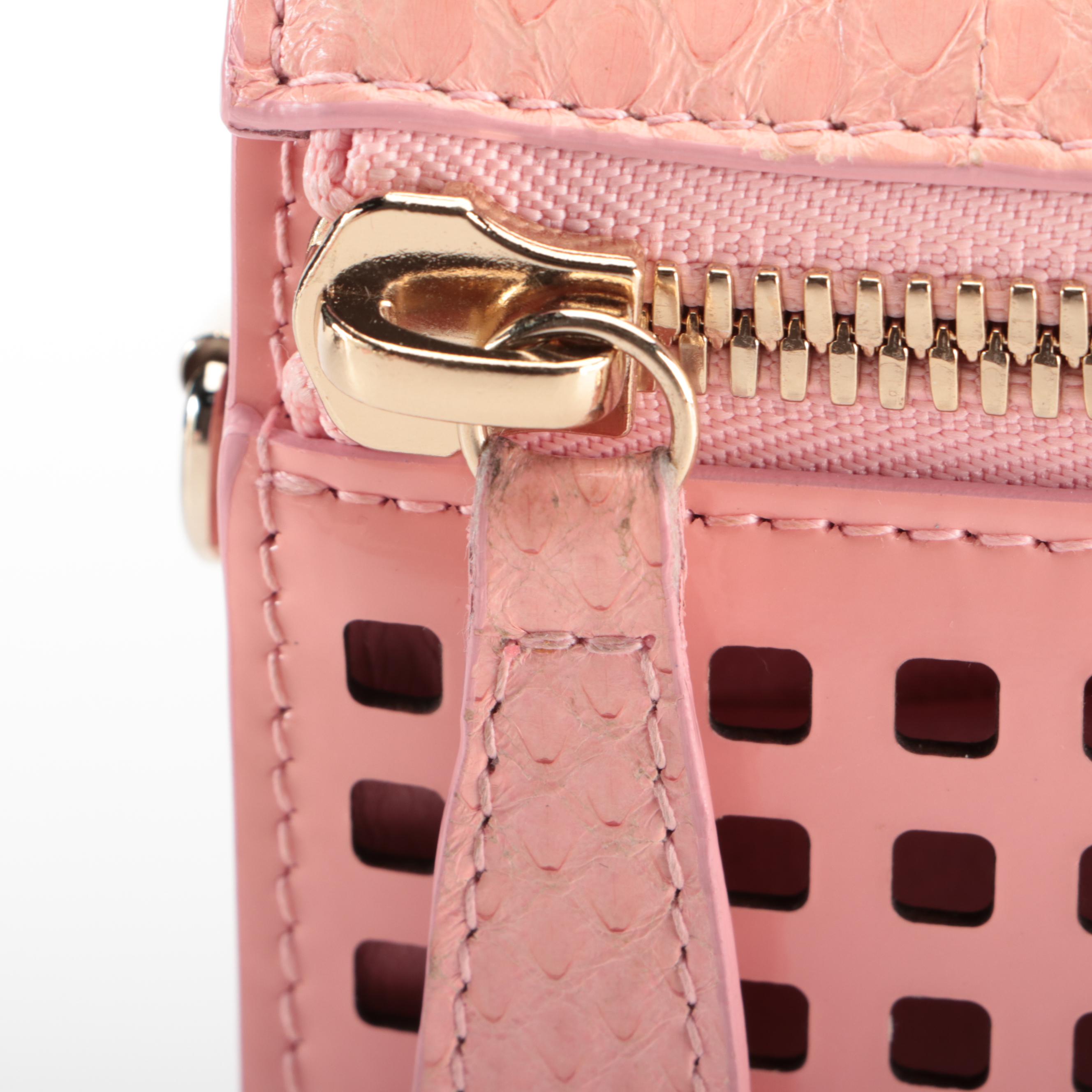 Gianni Versace Small Crossbody Bag in Pink Perforated Patent and Snakeskin