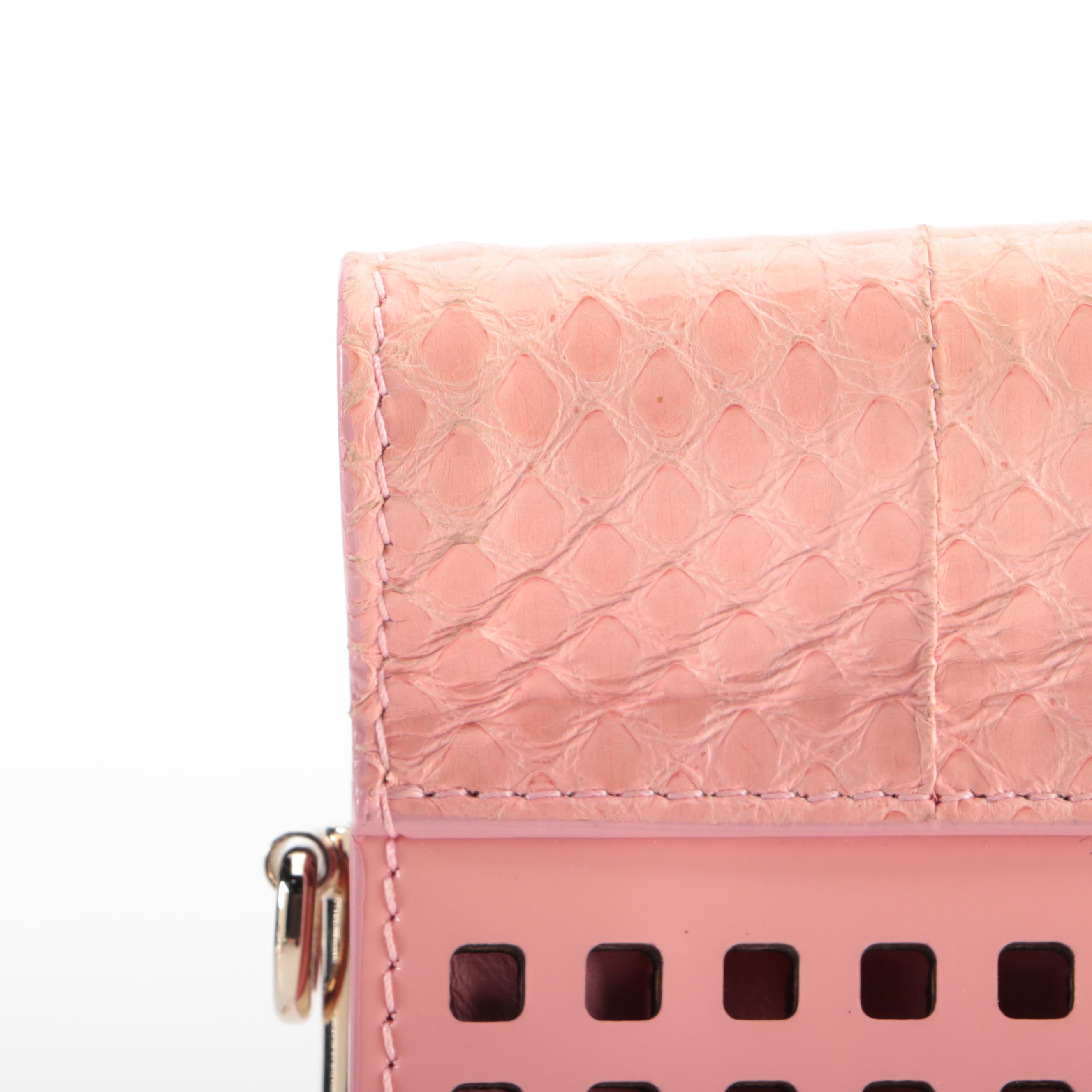 Gianni Versace Small Crossbody Bag in Pink Perforated Patent and Snakeskin