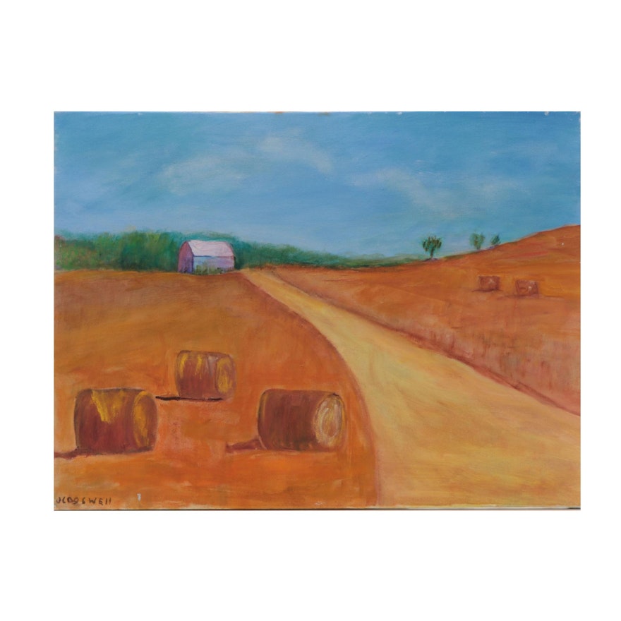 Jean Cogswell Landscape Oil Painting of Hay Bales