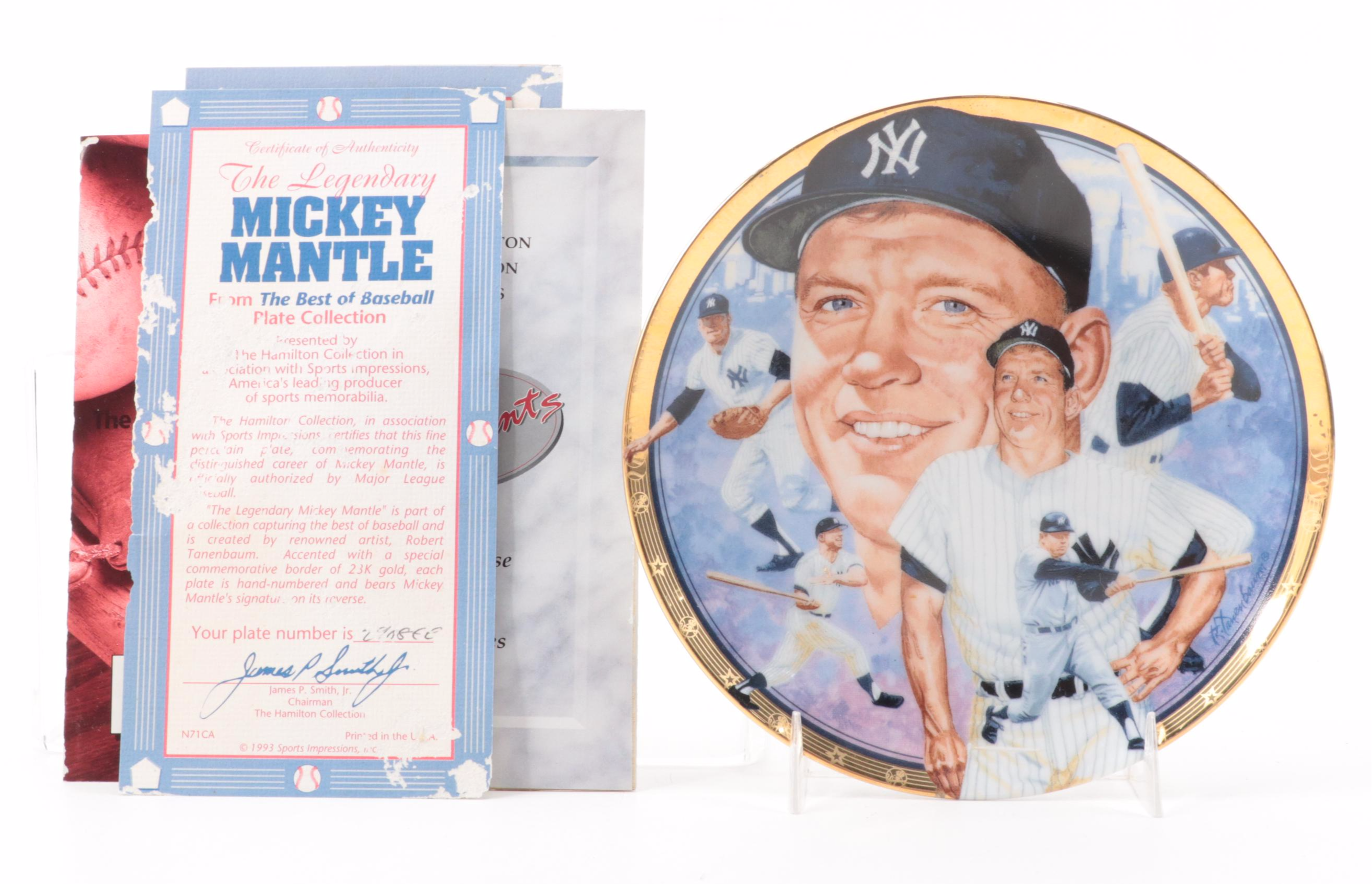 Sports Impressions Mickey Mantle Porcelain Collector Plate and Baseball Figurine