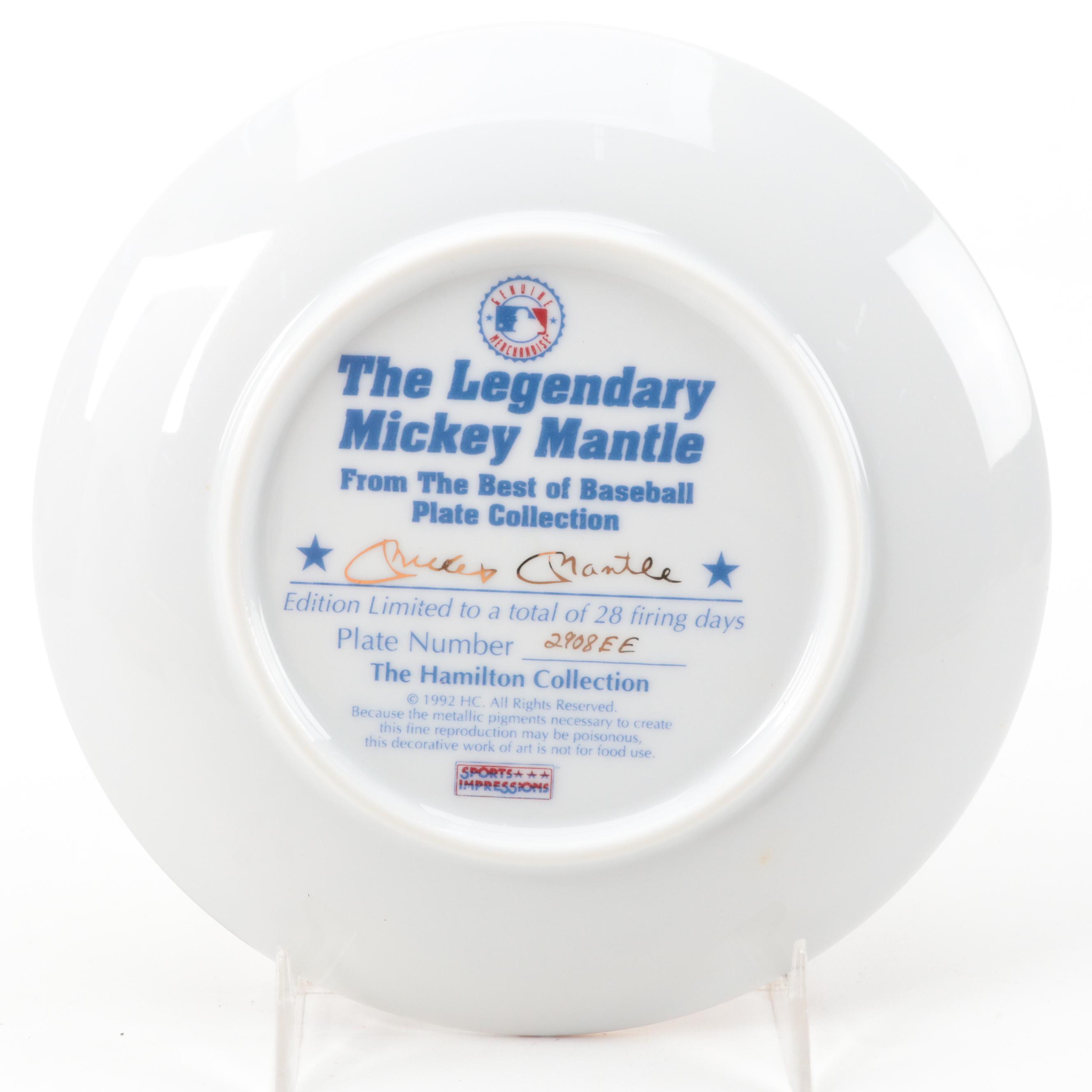 Sports Impressions Mickey Mantle Porcelain Collector Plate and Baseball Figurine