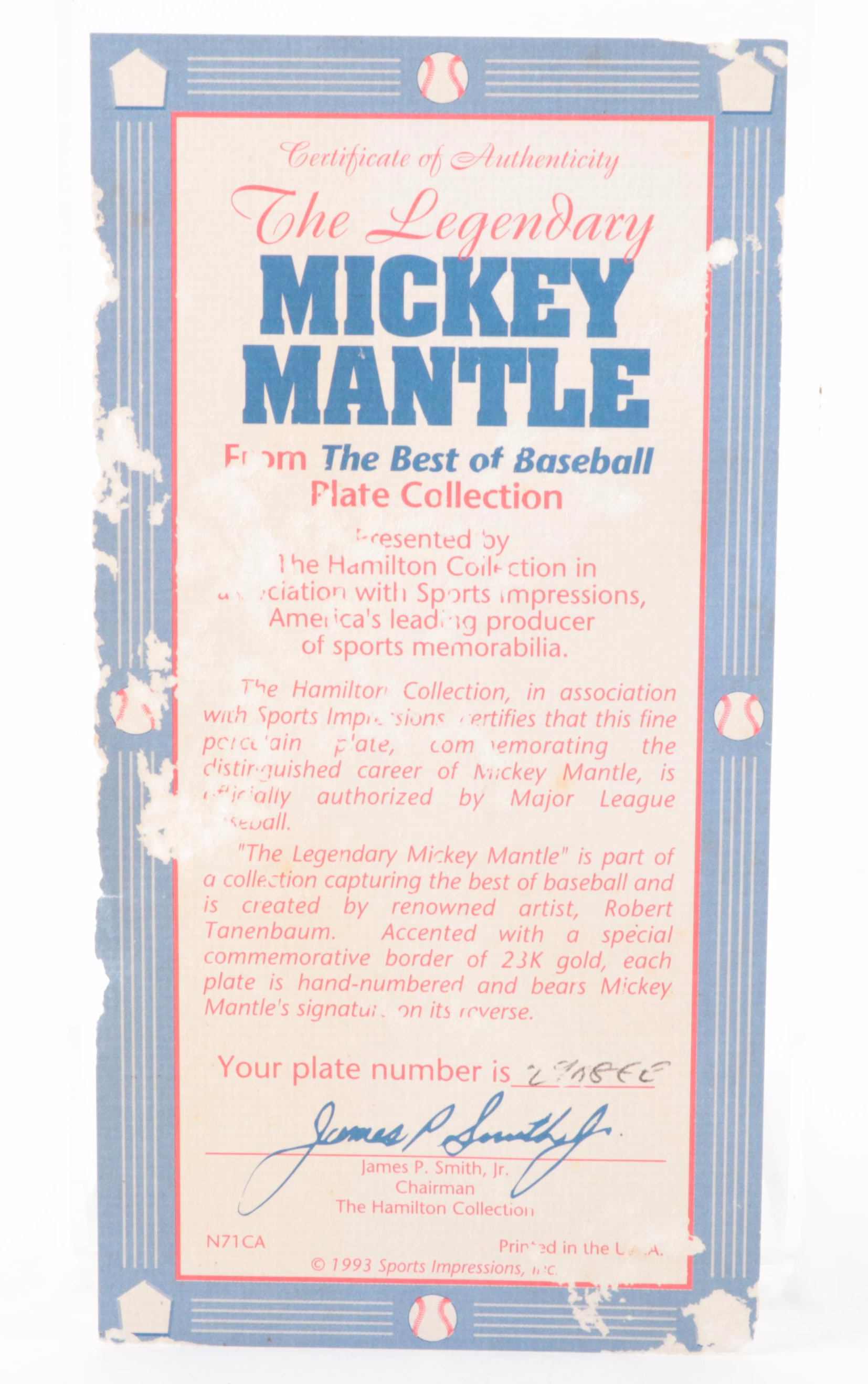 Sports Impressions Mickey Mantle Porcelain Collector Plate and Baseball Figurine