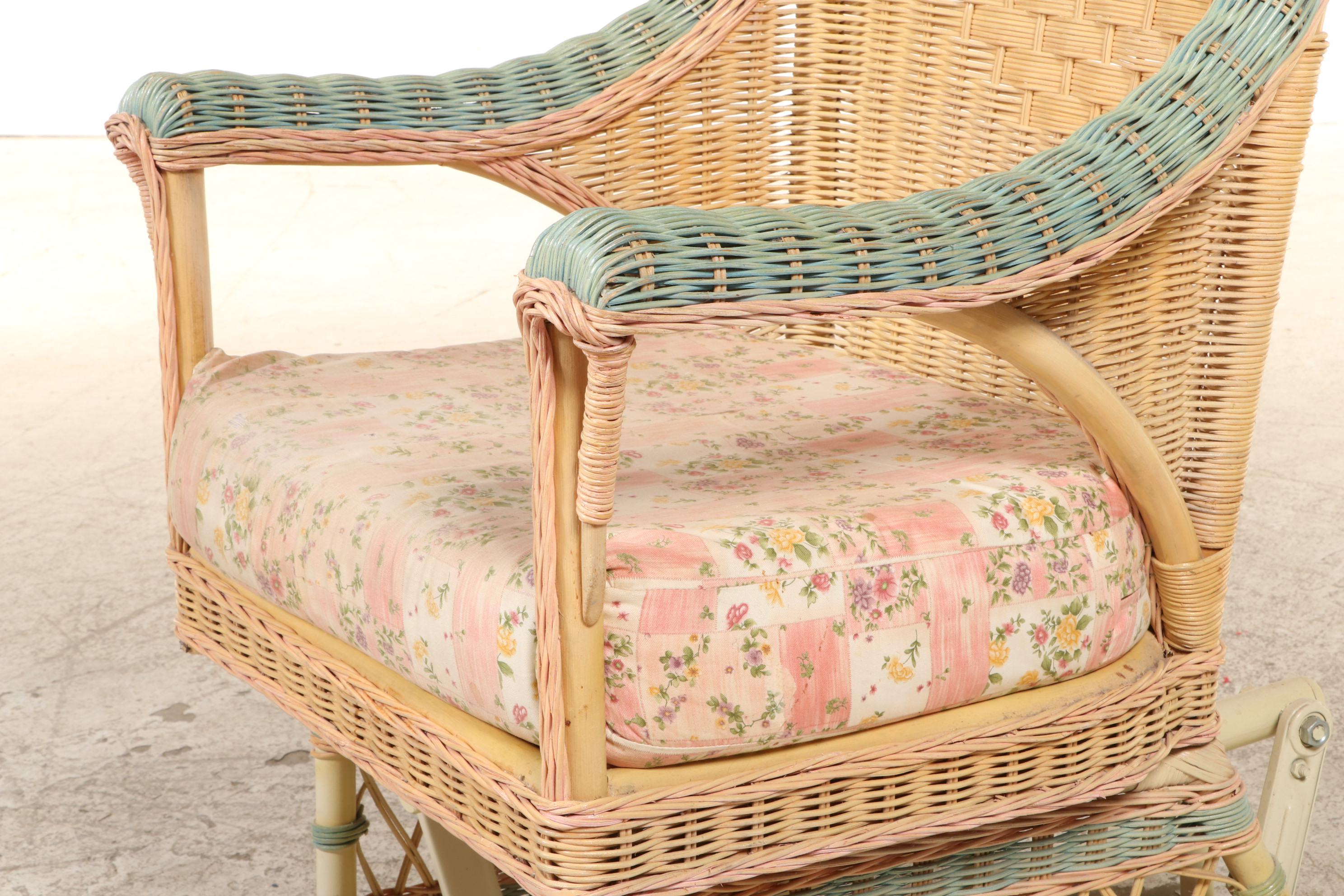 Veranda Gliders "Rosa" Wicker, Rattan, and Tubular Metal Glider-Rocker