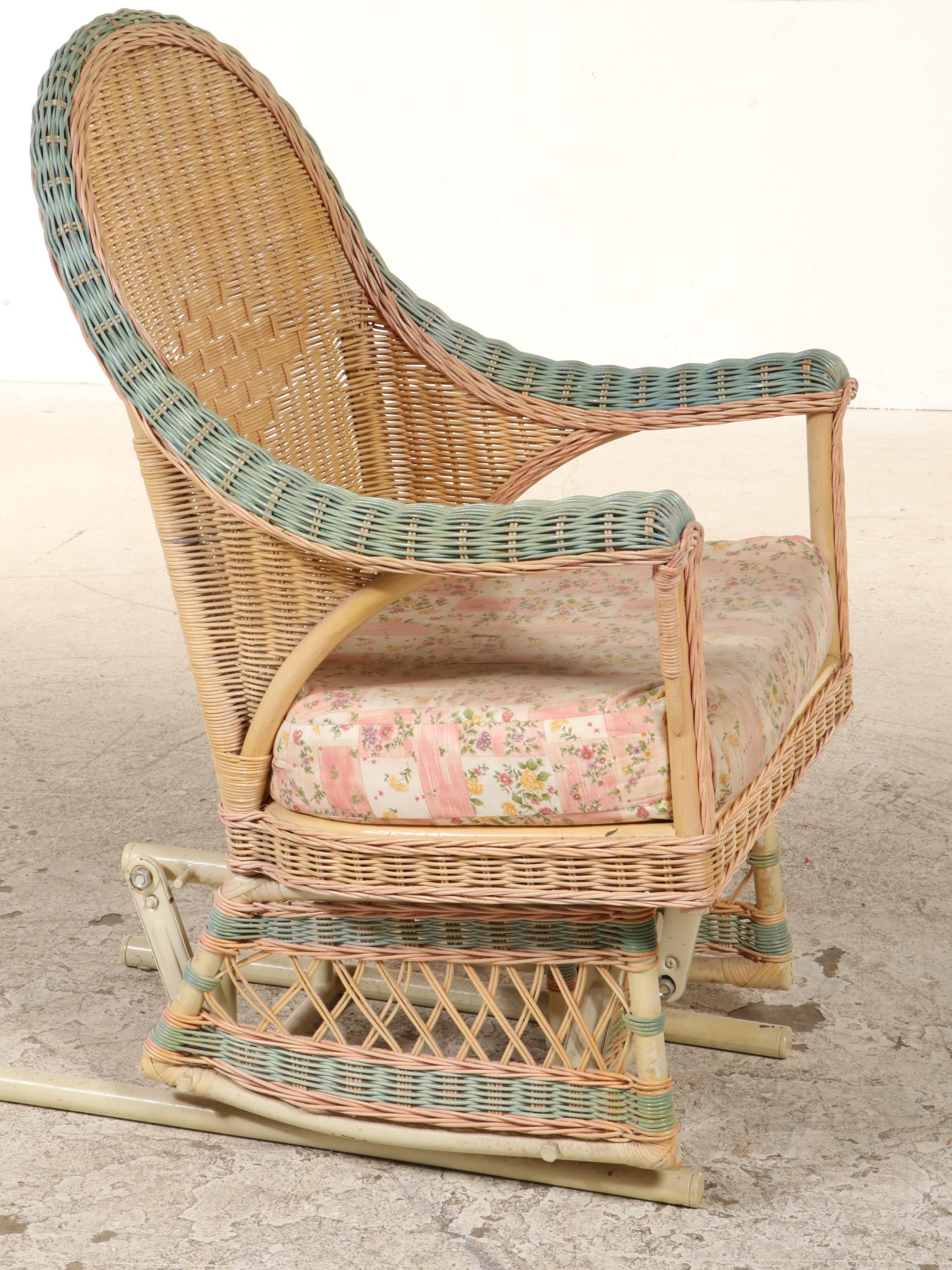 Veranda Gliders "Rosa" Wicker, Rattan, and Tubular Metal Glider-Rocker