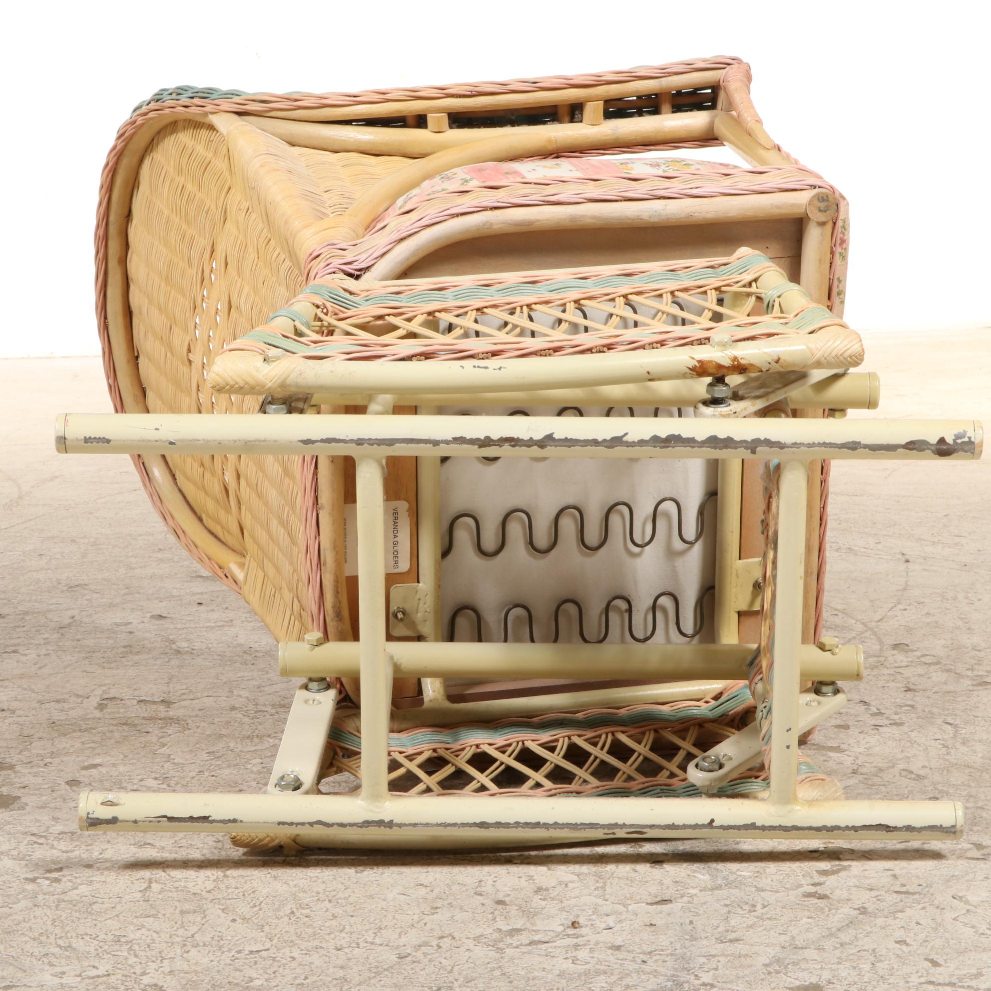 Veranda Gliders "Rosa" Wicker, Rattan, and Tubular Metal Glider-Rocker