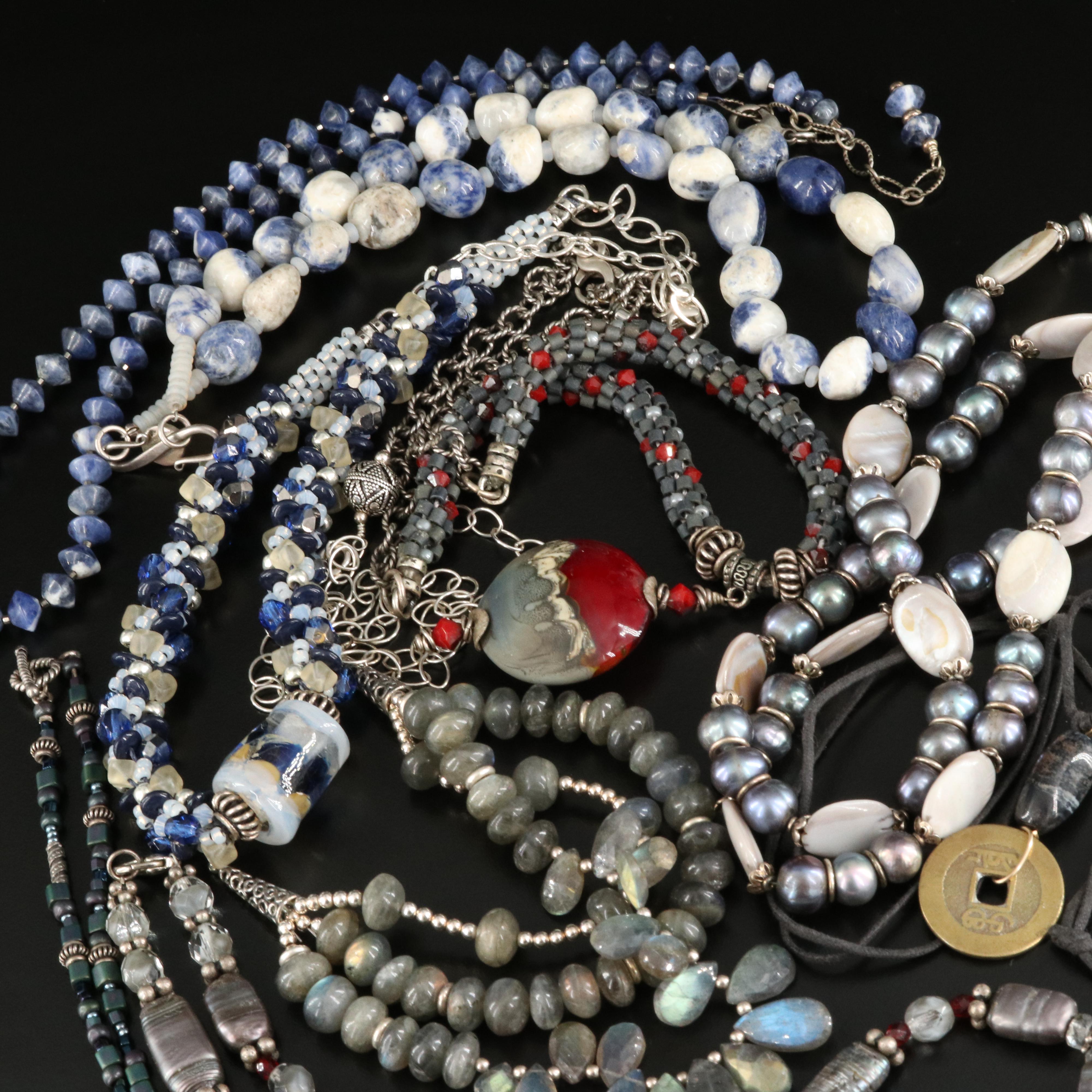 Sodalite, Labradorite and Sterling Featured in Necklace Assortment