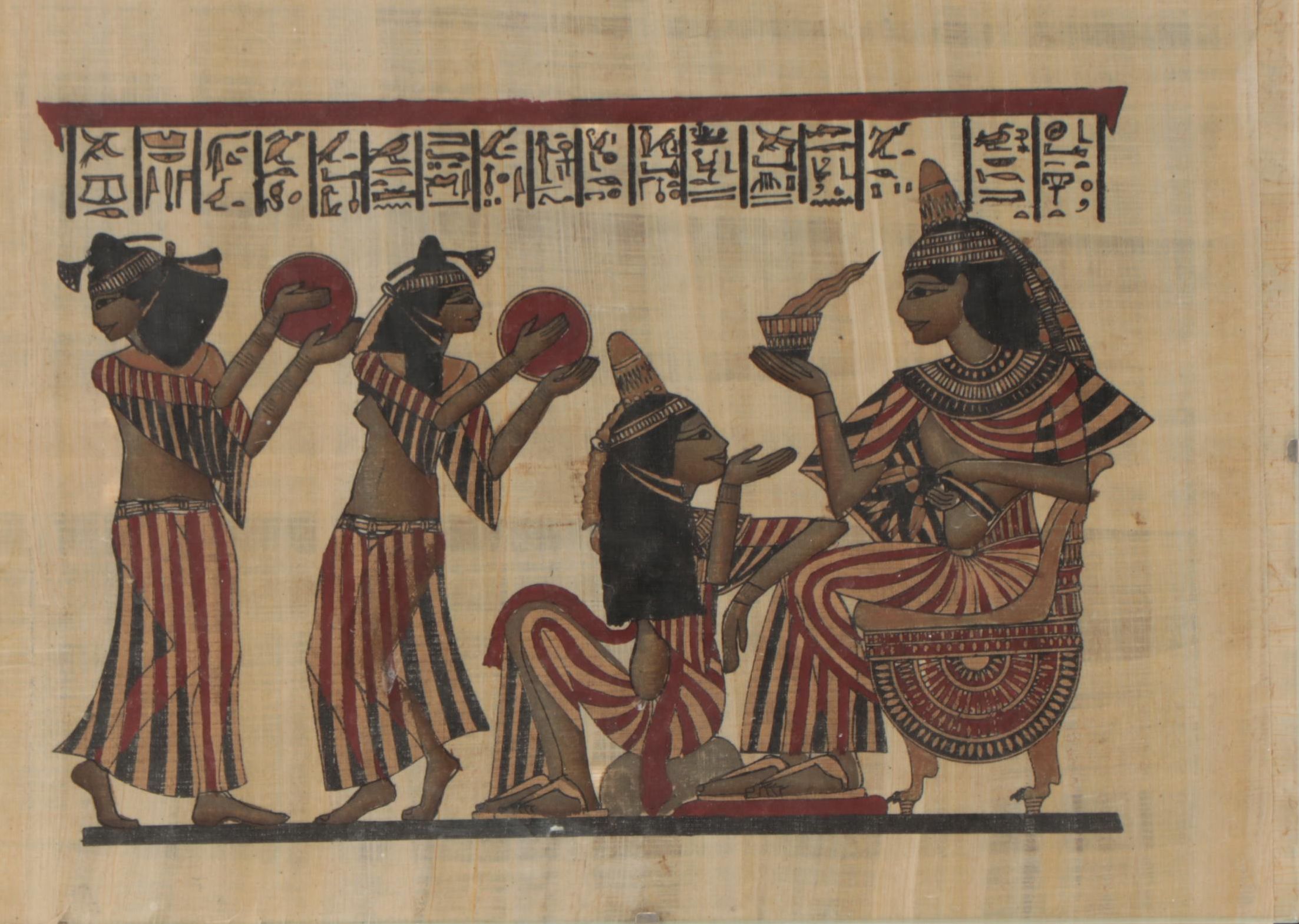 Egyptian Style Gouache Paintings on Banana Leaf