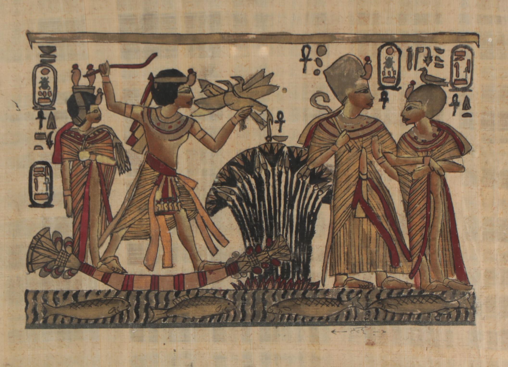 Egyptian Style Gouache Paintings on Banana Leaf