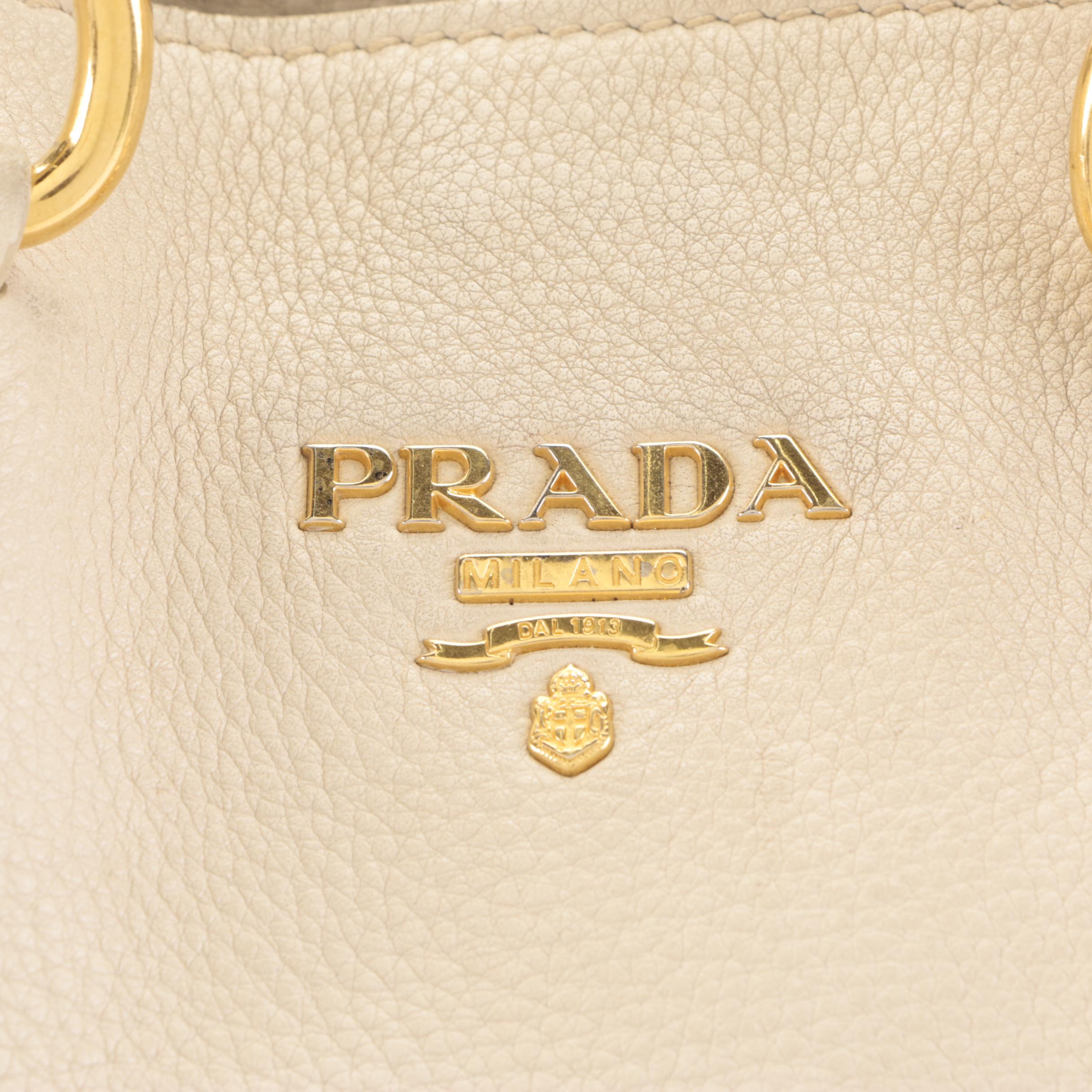 Prada Large Two-Way Shopper Tote in Beige Pebbled Leather