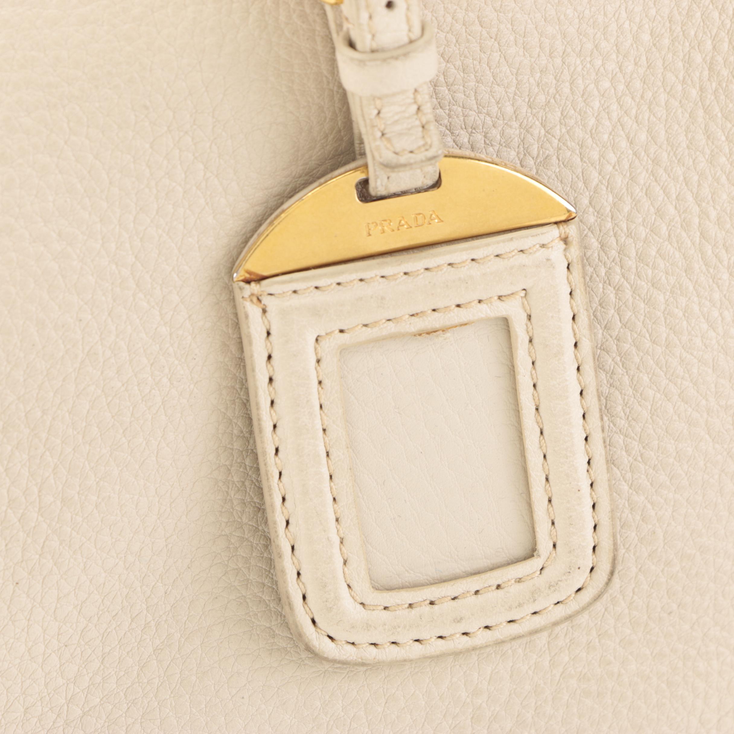 Prada Large Two-Way Shopper Tote in Beige Pebbled Leather