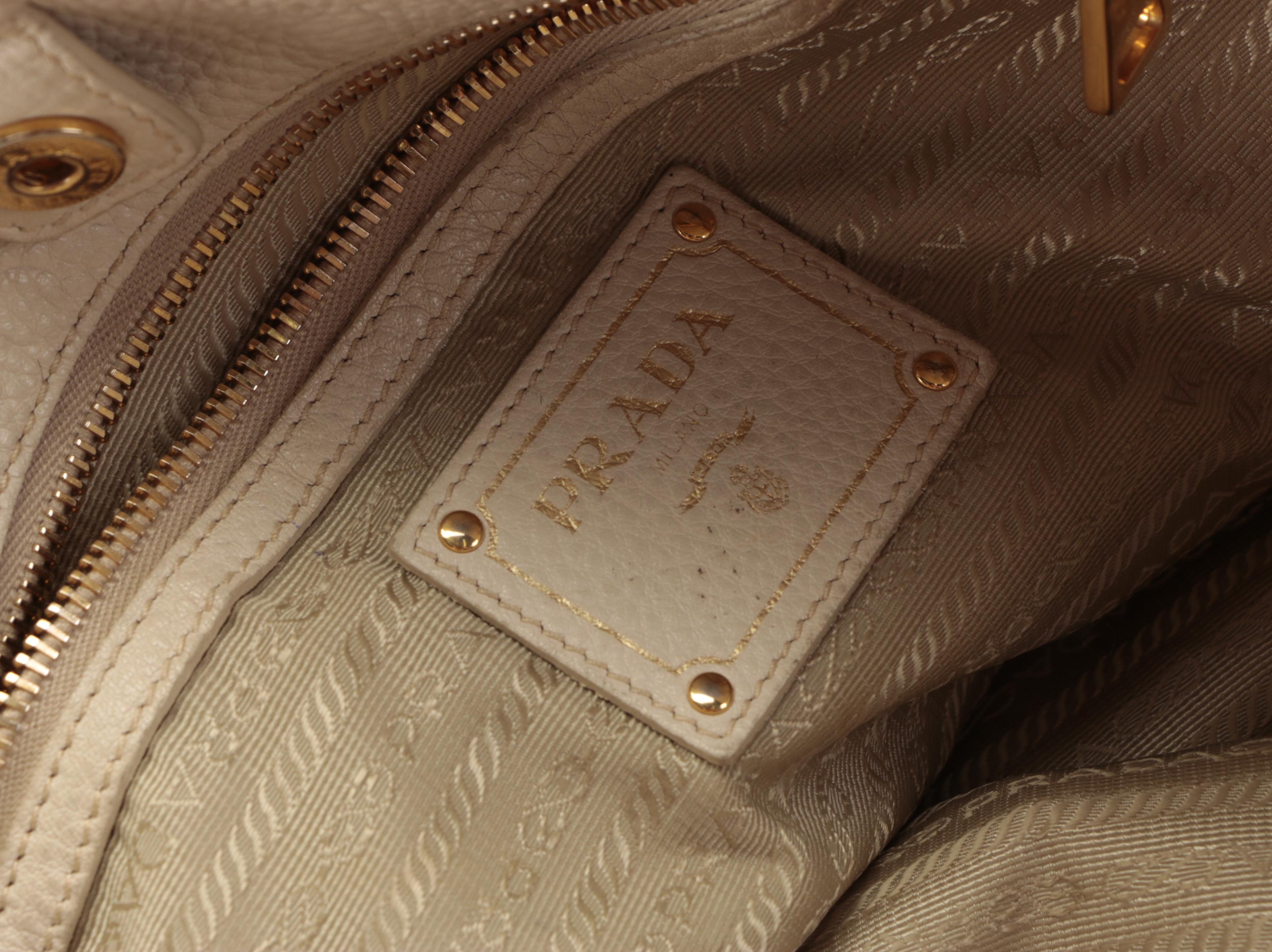 Prada Large Two-Way Shopper Tote in Beige Pebbled Leather