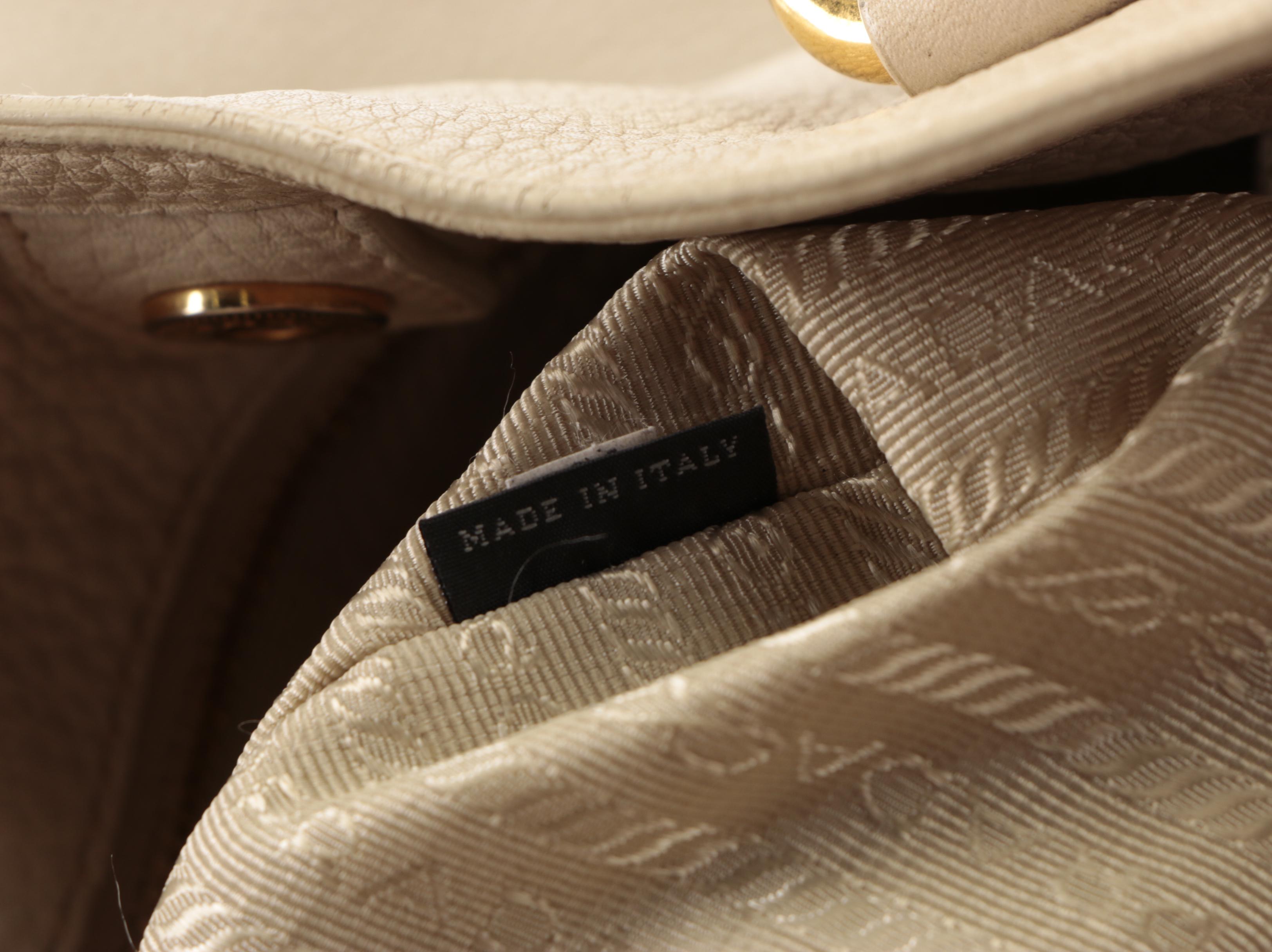 Prada Large Two-Way Shopper Tote in Beige Pebbled Leather