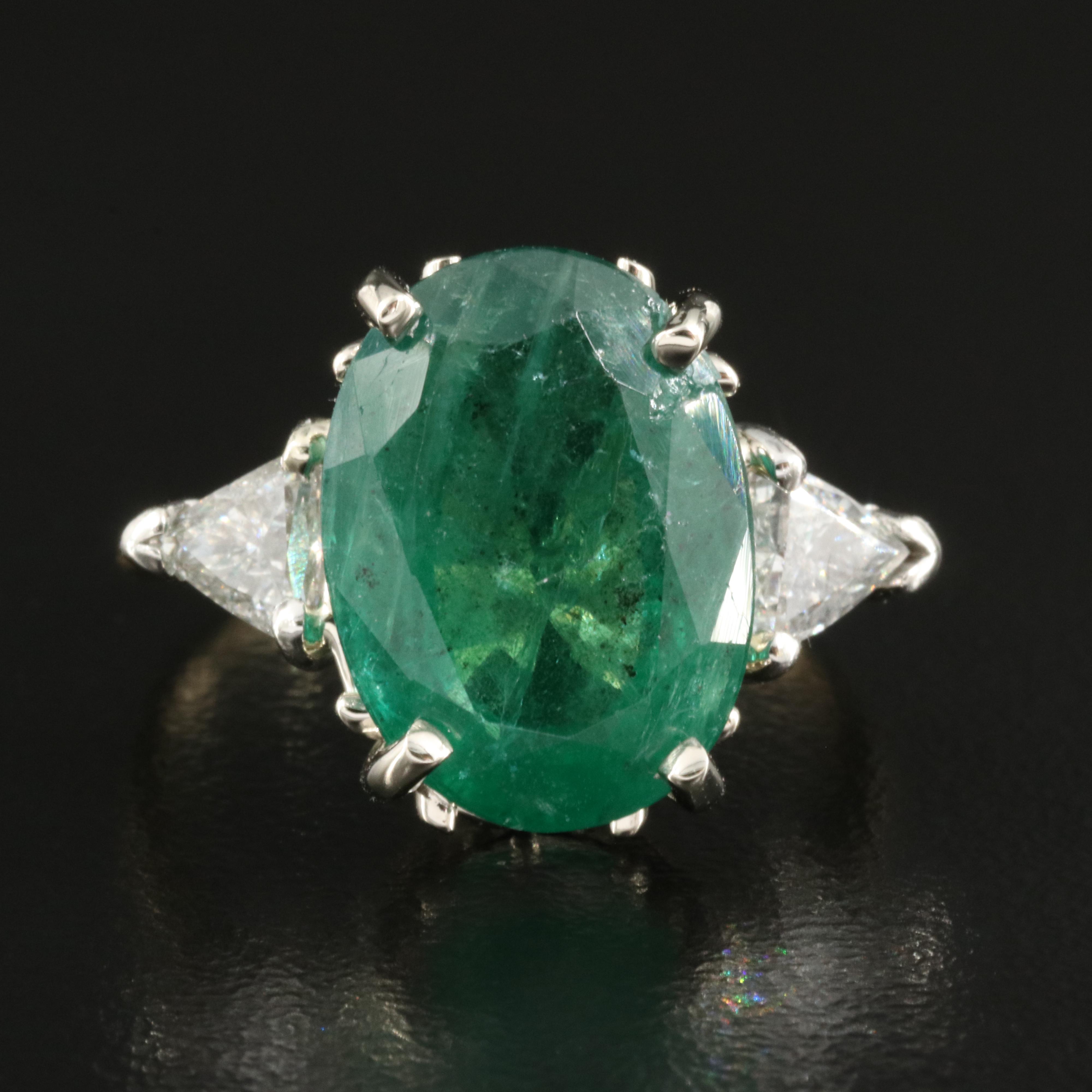Vintage 14K 6.22 CT Emerald and Diamond Ring with Platinum Accent