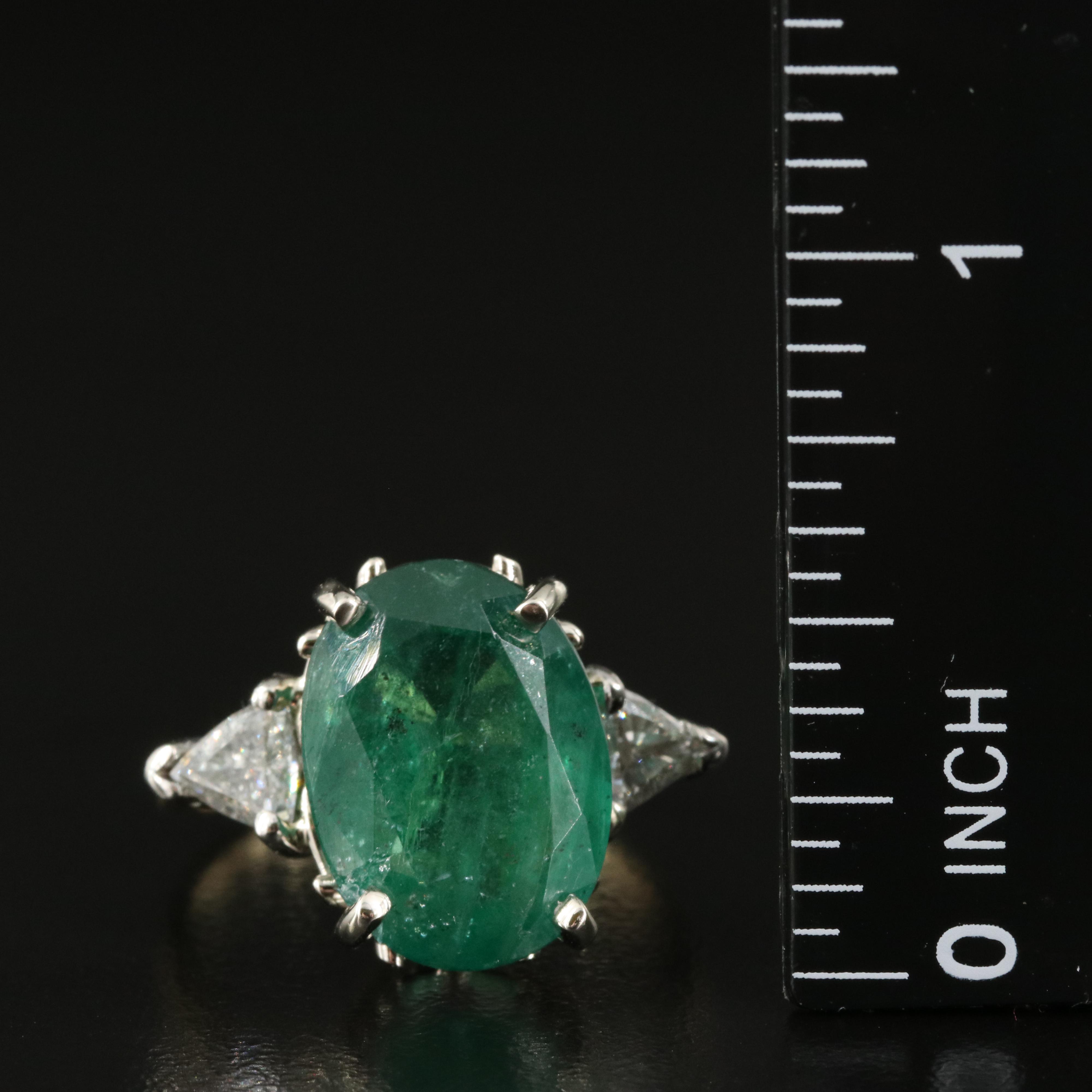 Vintage 14K 6.22 CT Emerald and Diamond Ring with Platinum Accent