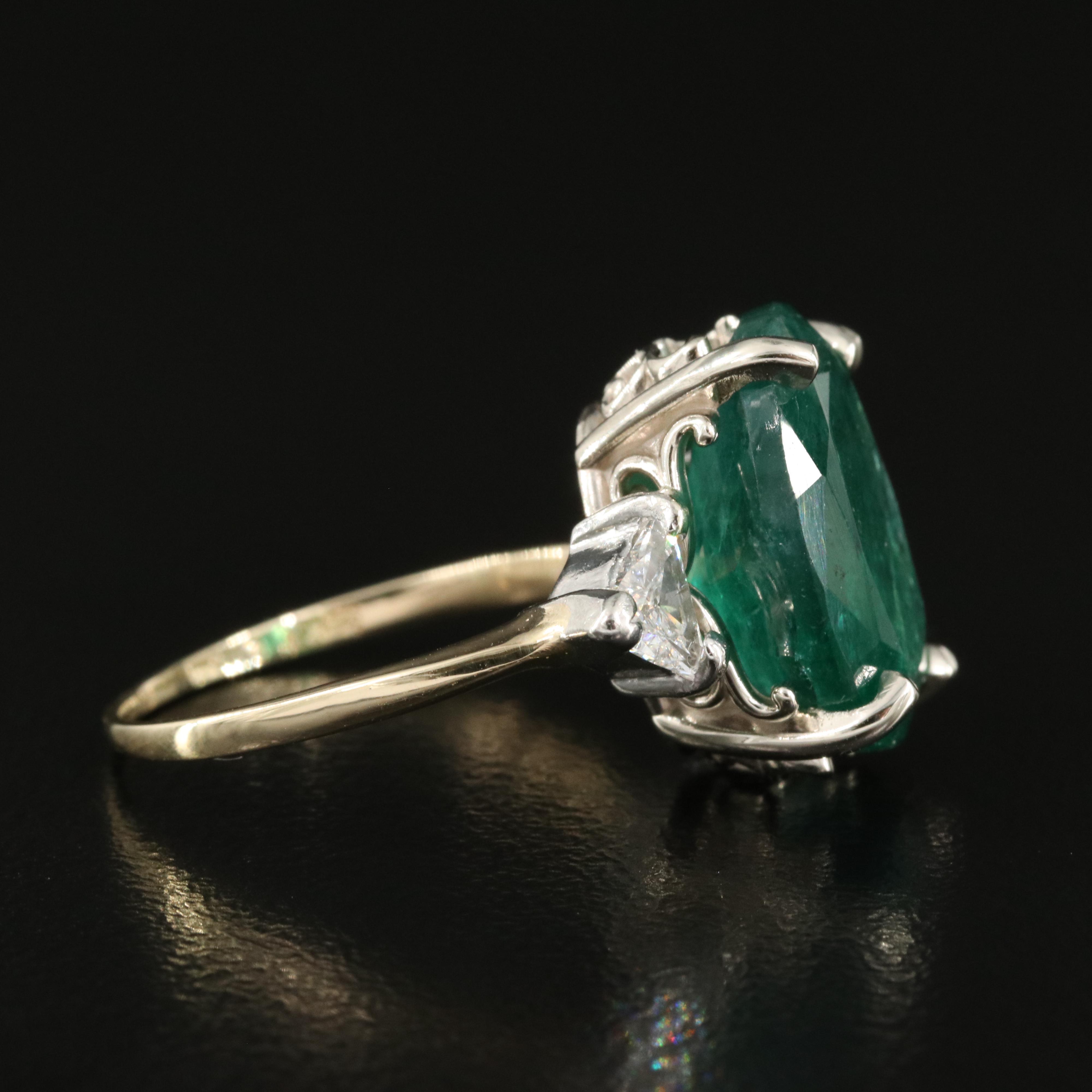 Vintage 14K 6.22 CT Emerald and Diamond Ring with Platinum Accent