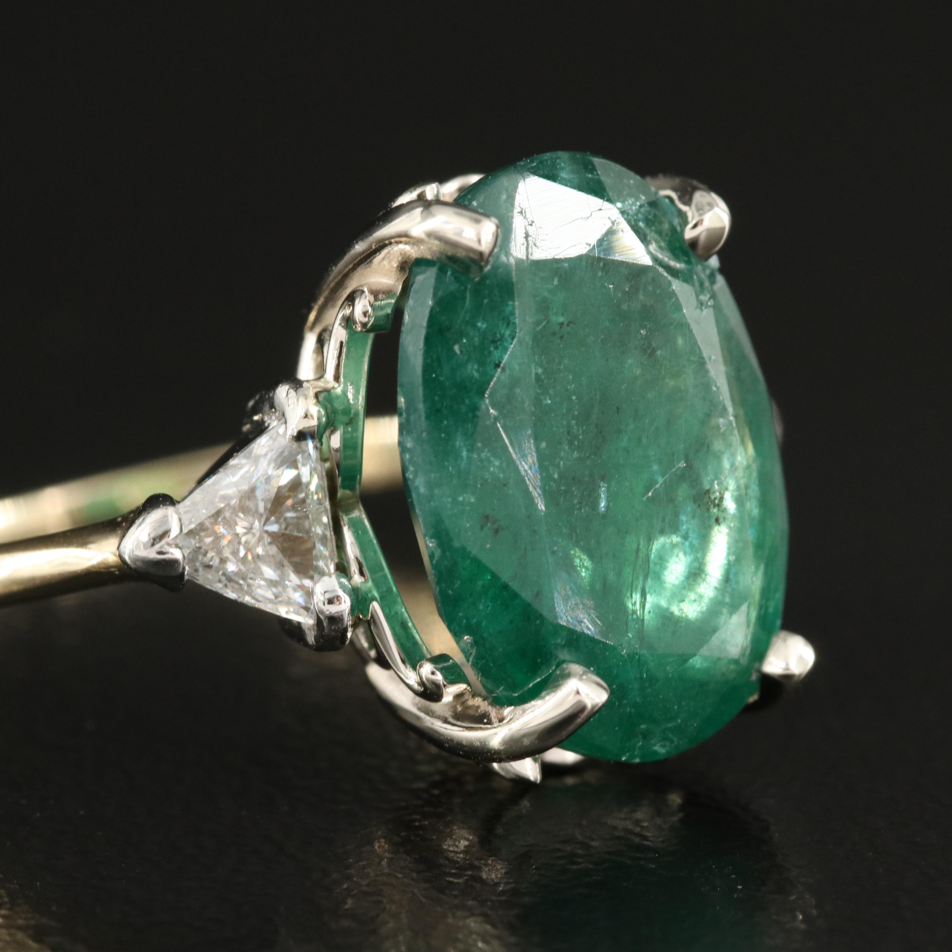 Vintage 14K 6.22 CT Emerald and Diamond Ring with Platinum Accent