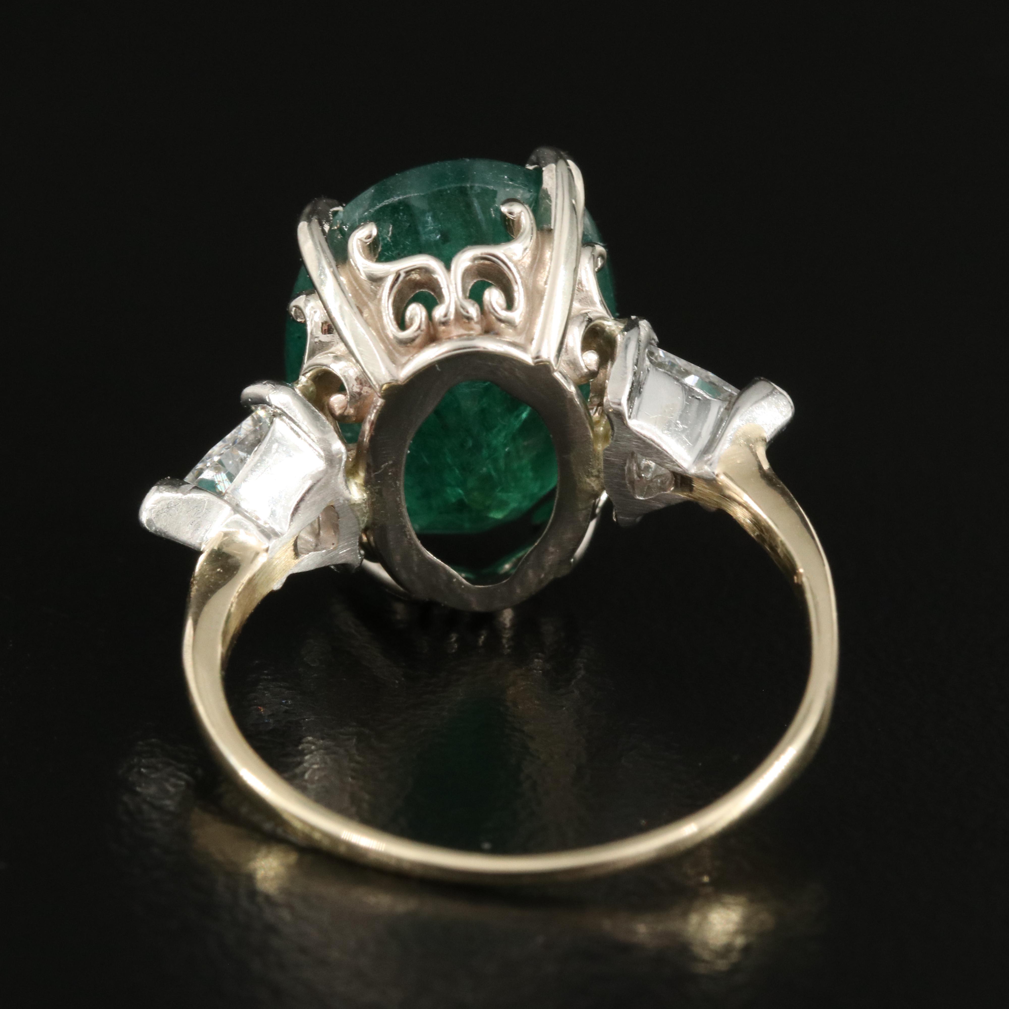 Vintage 14K 6.22 CT Emerald and Diamond Ring with Platinum Accent