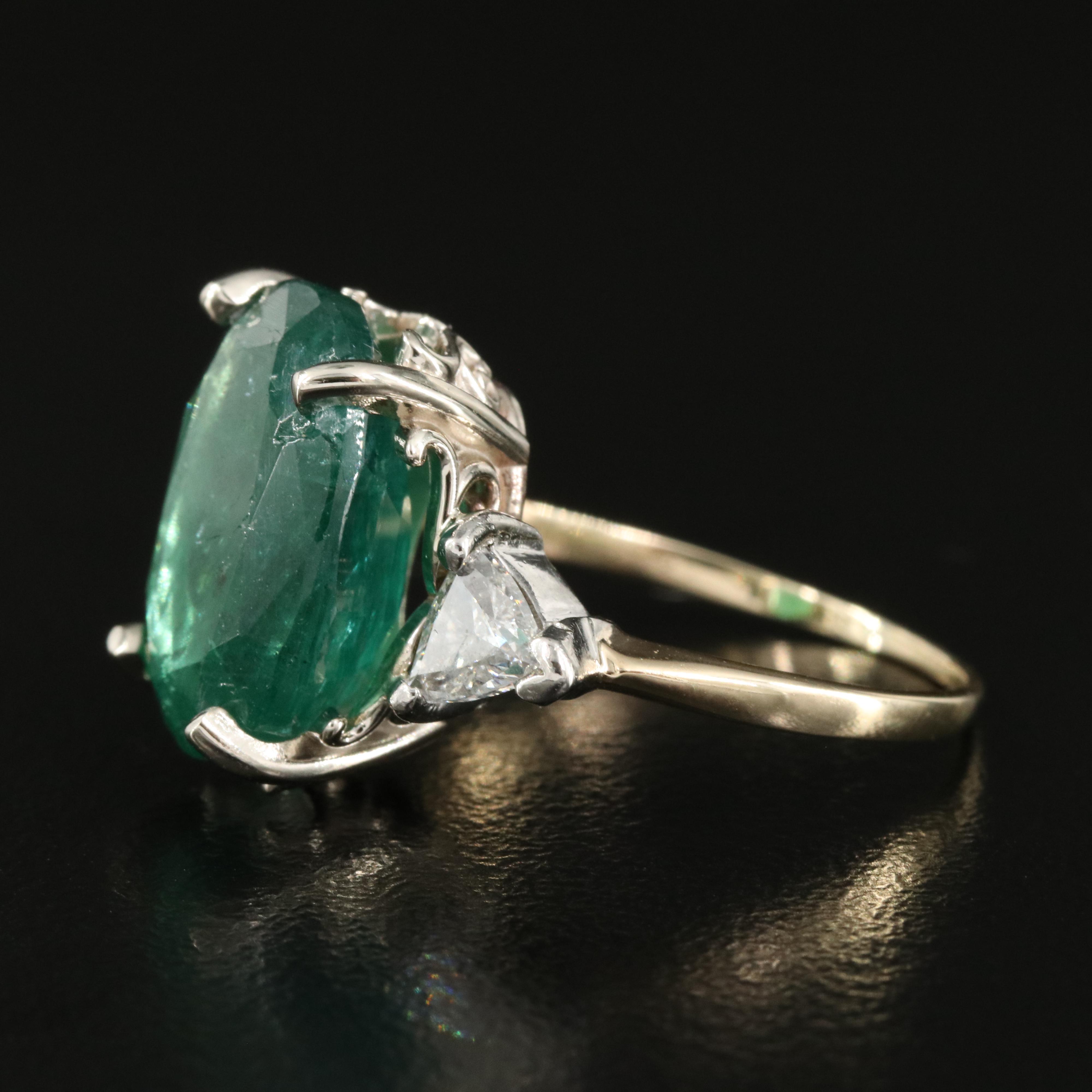 Vintage 14K 6.22 CT Emerald and Diamond Ring with Platinum Accent