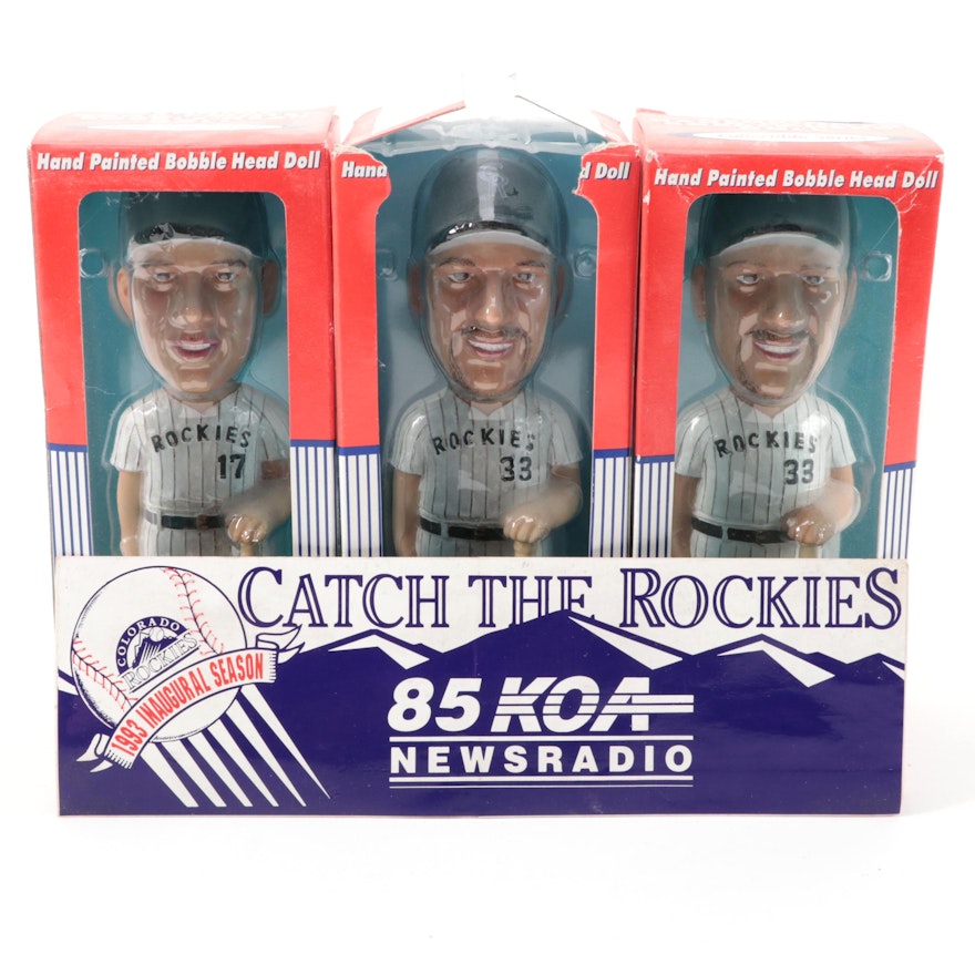 Larry Walker and Todd Helton Bobble Heads with Rockies Bumper Sticker