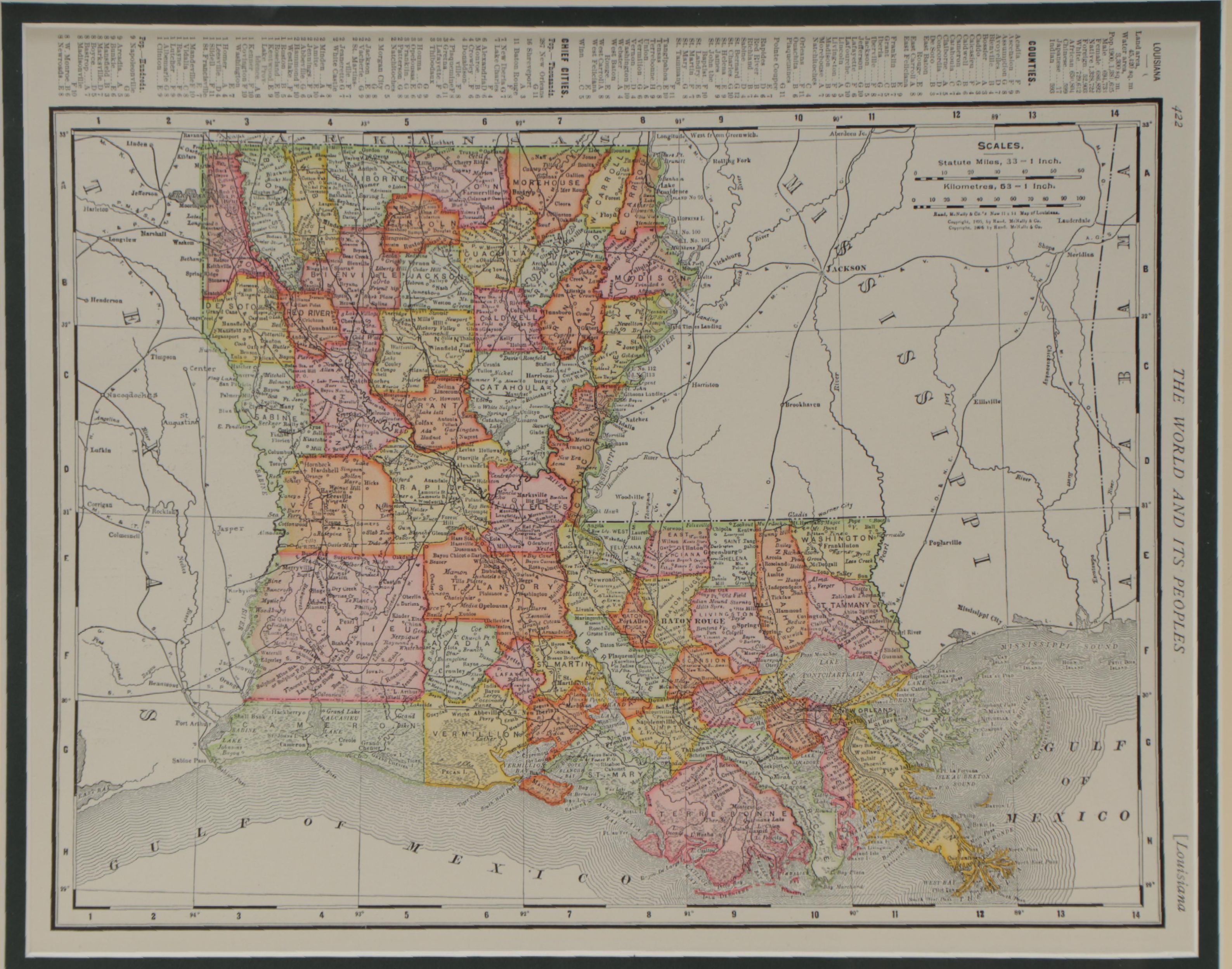 Rand, McNally & Company County Map of Louisiana