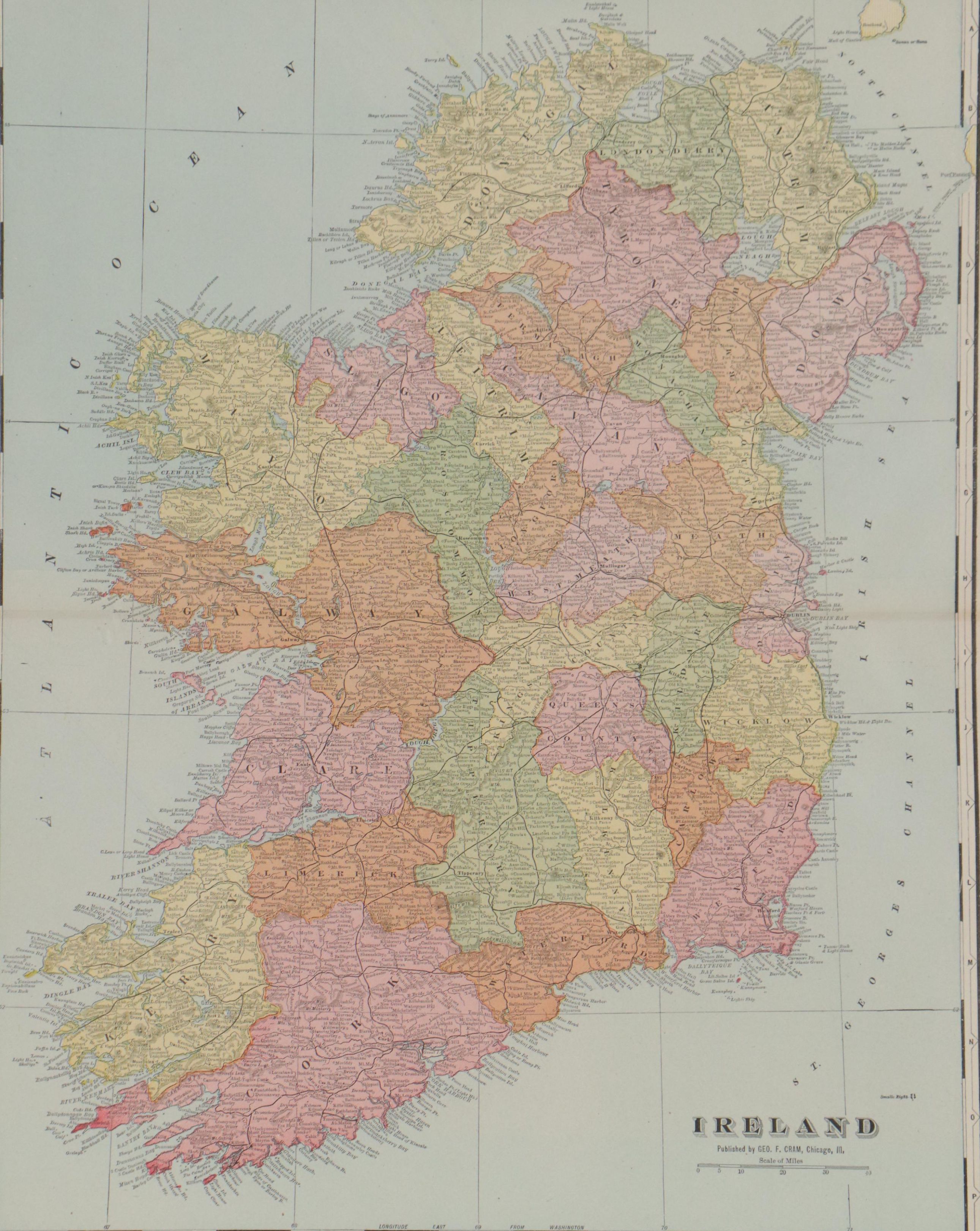 George Cram Map of Ireland, Early 20th Century