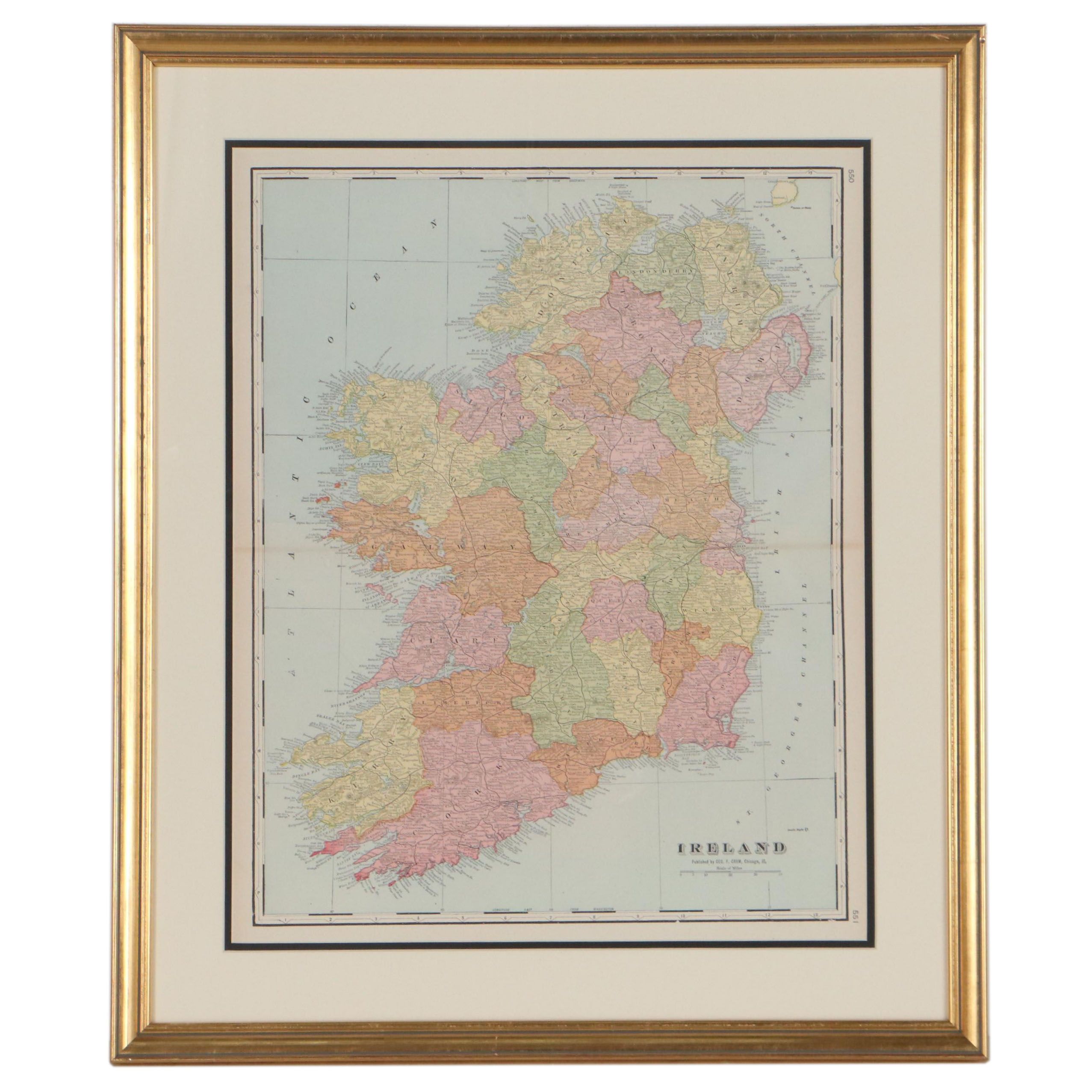 George Cram Map of Ireland, Early 20th Century