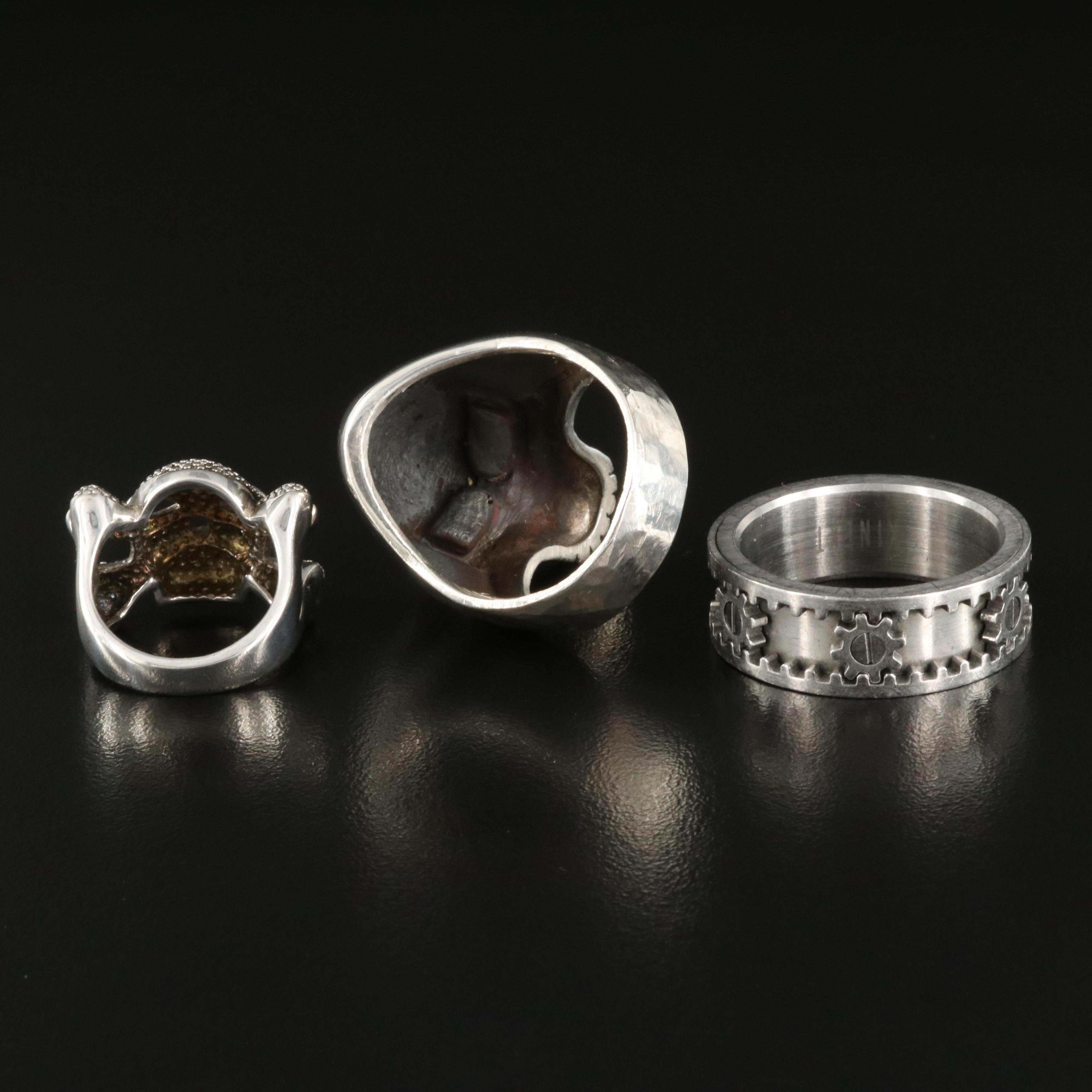 Sterling Skull Rings with Kinekt "Gear" Ring