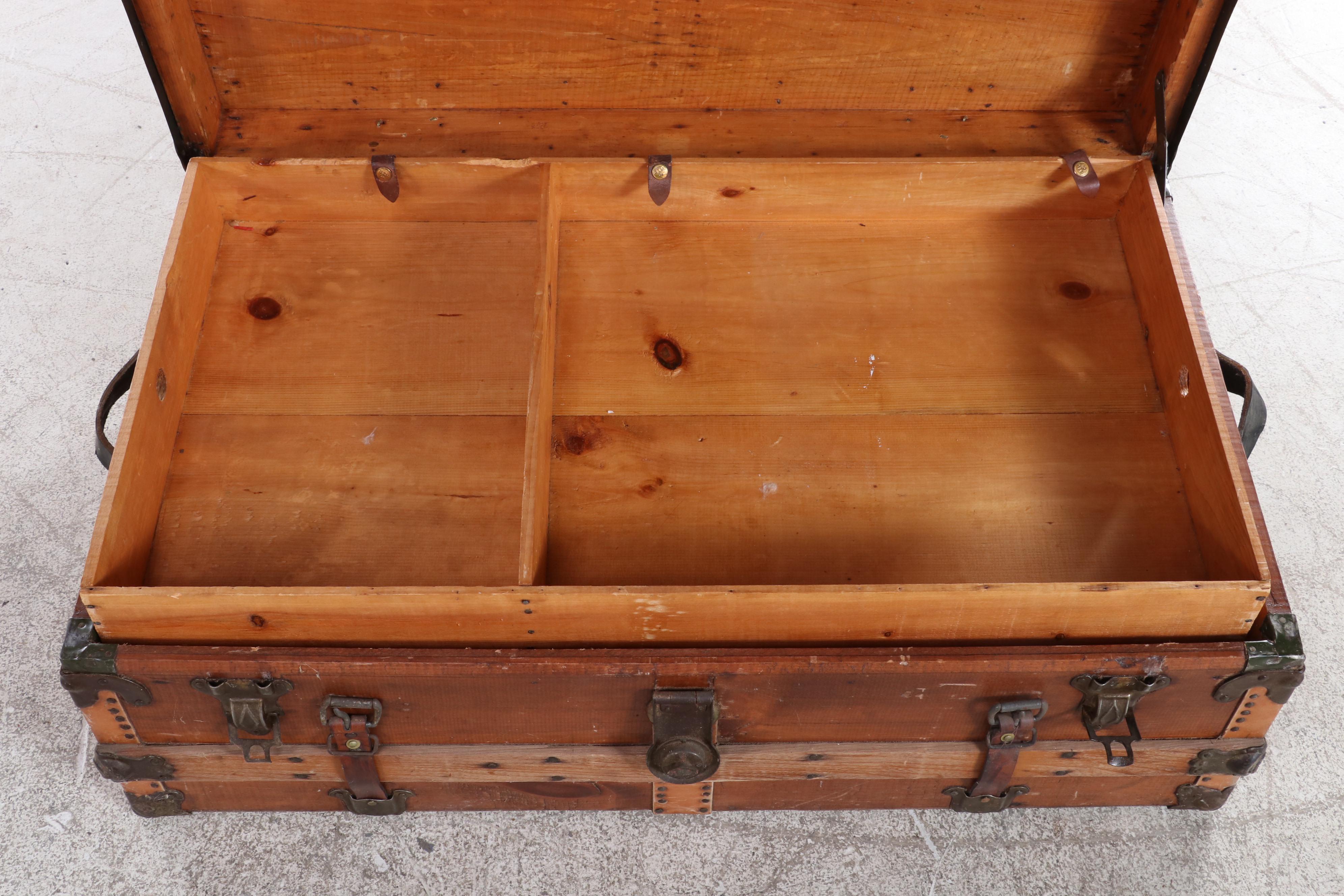 Late Victorian Metal-Mounted Pine Flat-Top Steamer Trunk