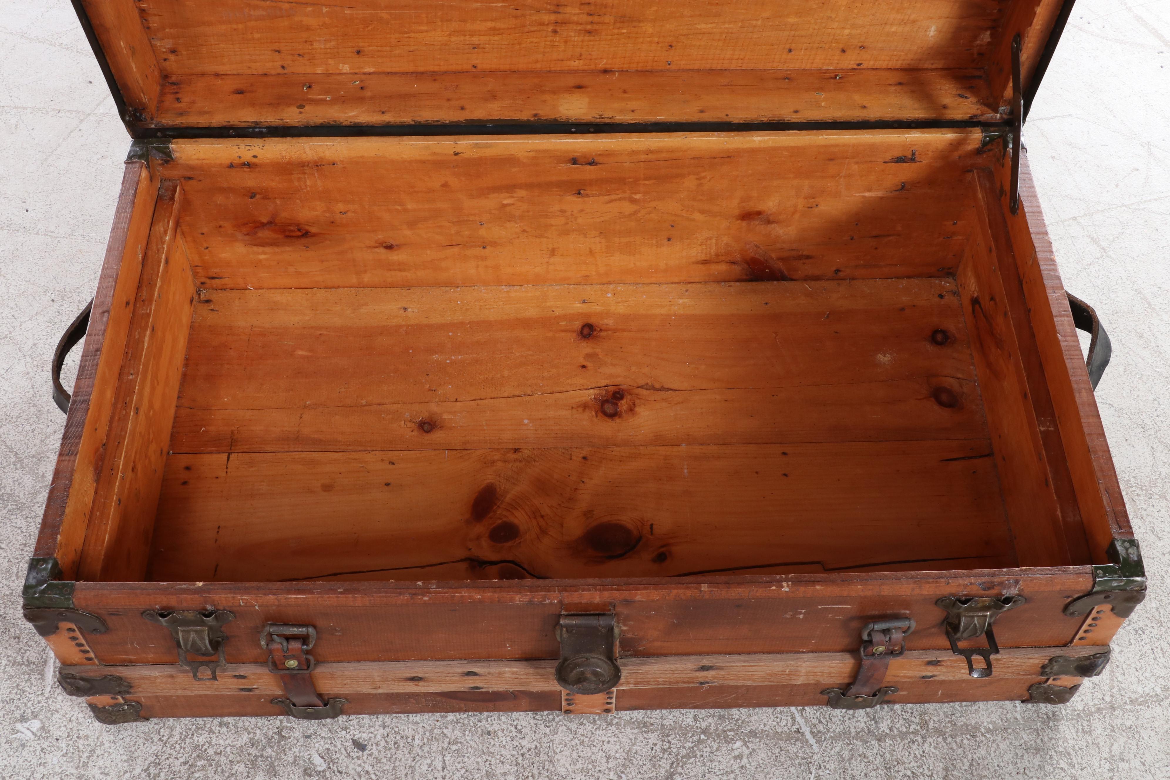 Late Victorian Metal-Mounted Pine Flat-Top Steamer Trunk